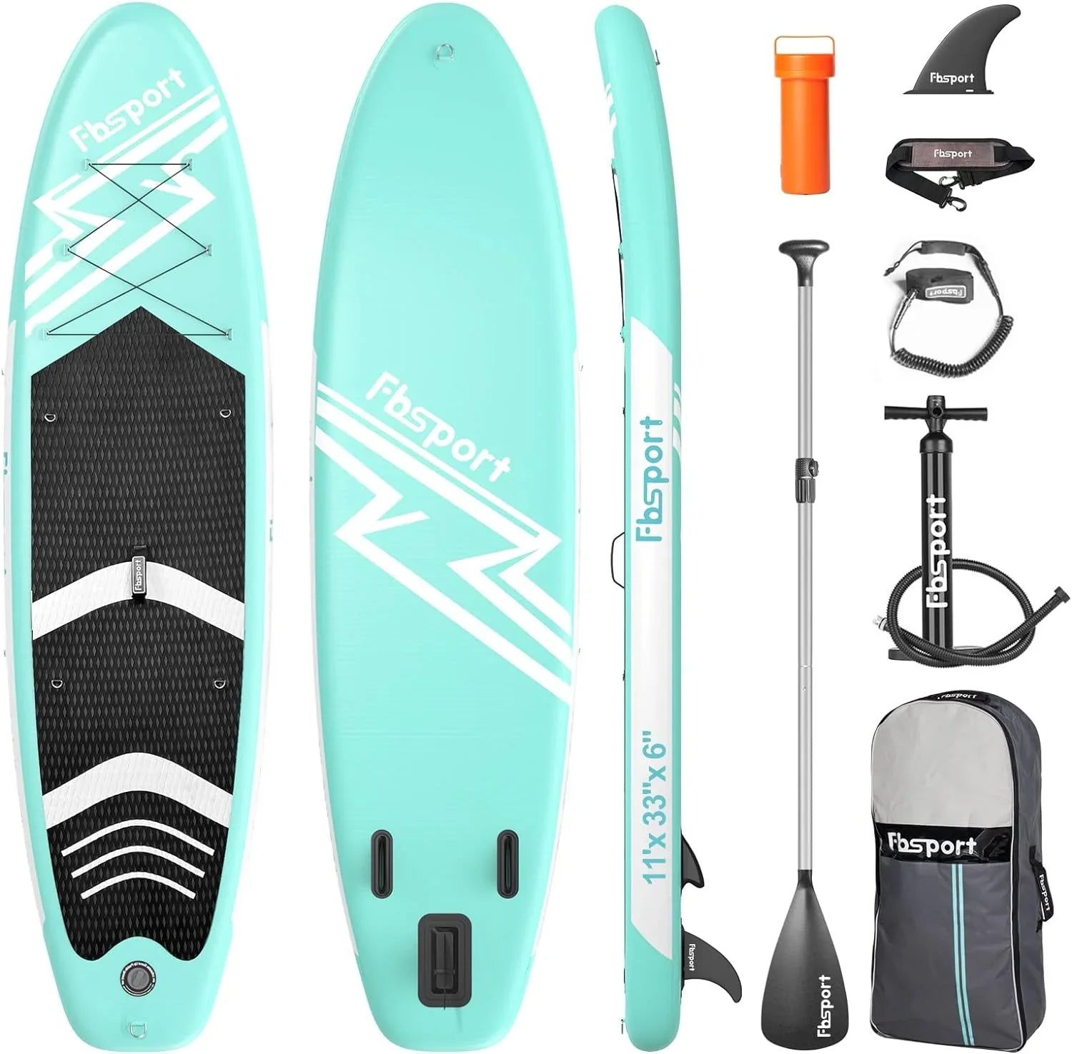 Planche de stand up paddle FBSPORT Premium 11', planche de yoga, contrôle du surf, pont antidérapant, attache, pagaie et pompe