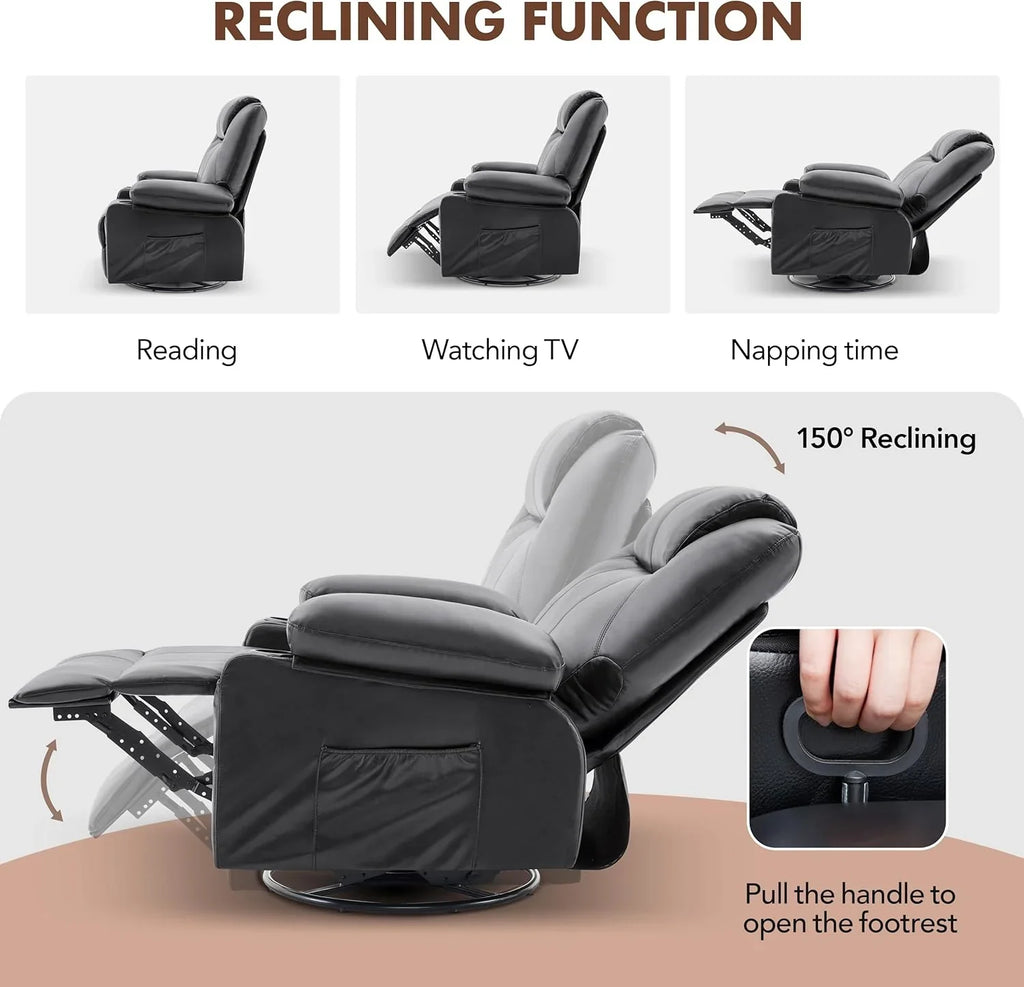 Grand fauteuil inclinable pivotant à bascule avec fonction chauffage et massage, canapé simple pivotant à 360 degrés