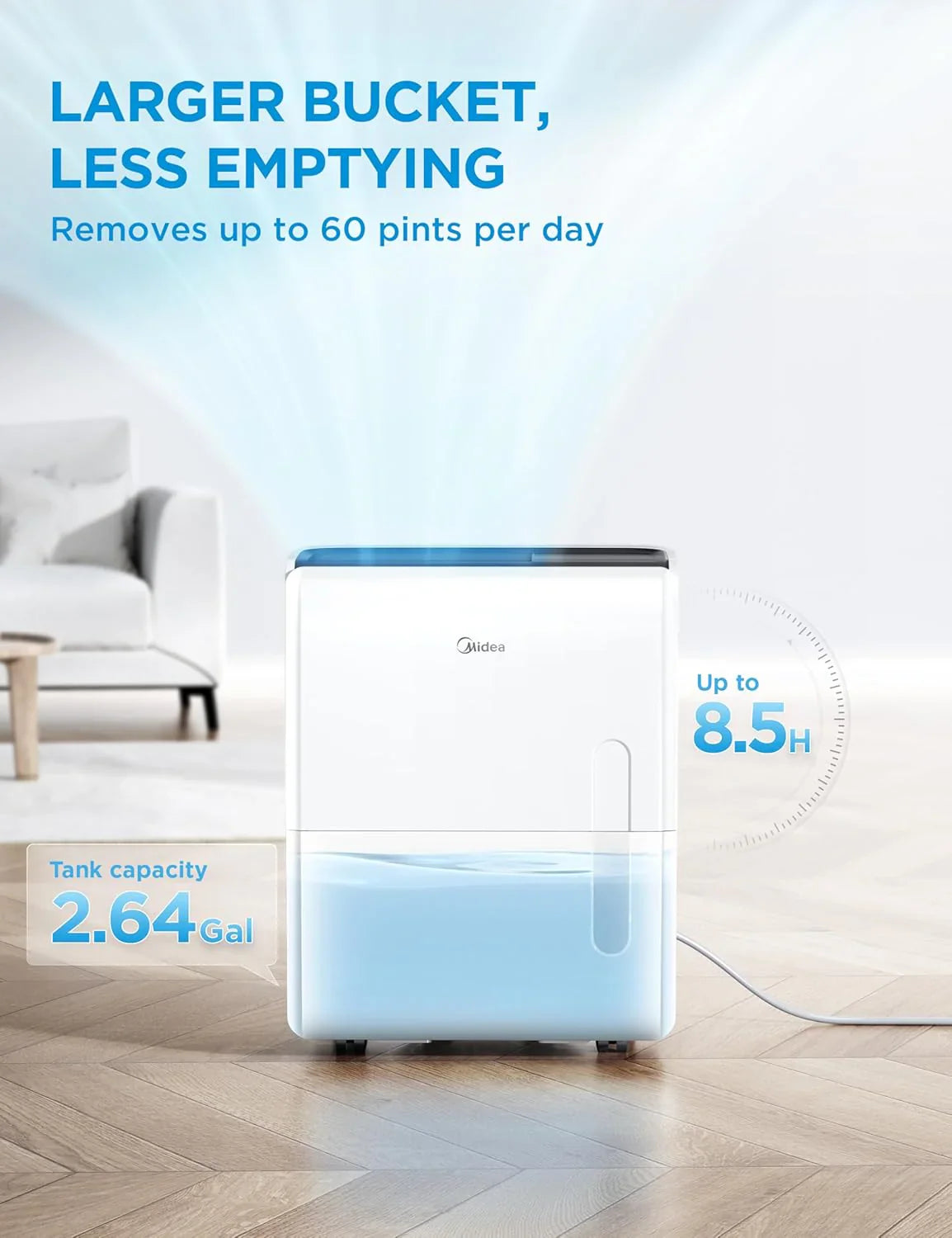 Déshumidificateur Midea de 4 500 pi² avec pompe, certifié Energy Star, 50 pintes