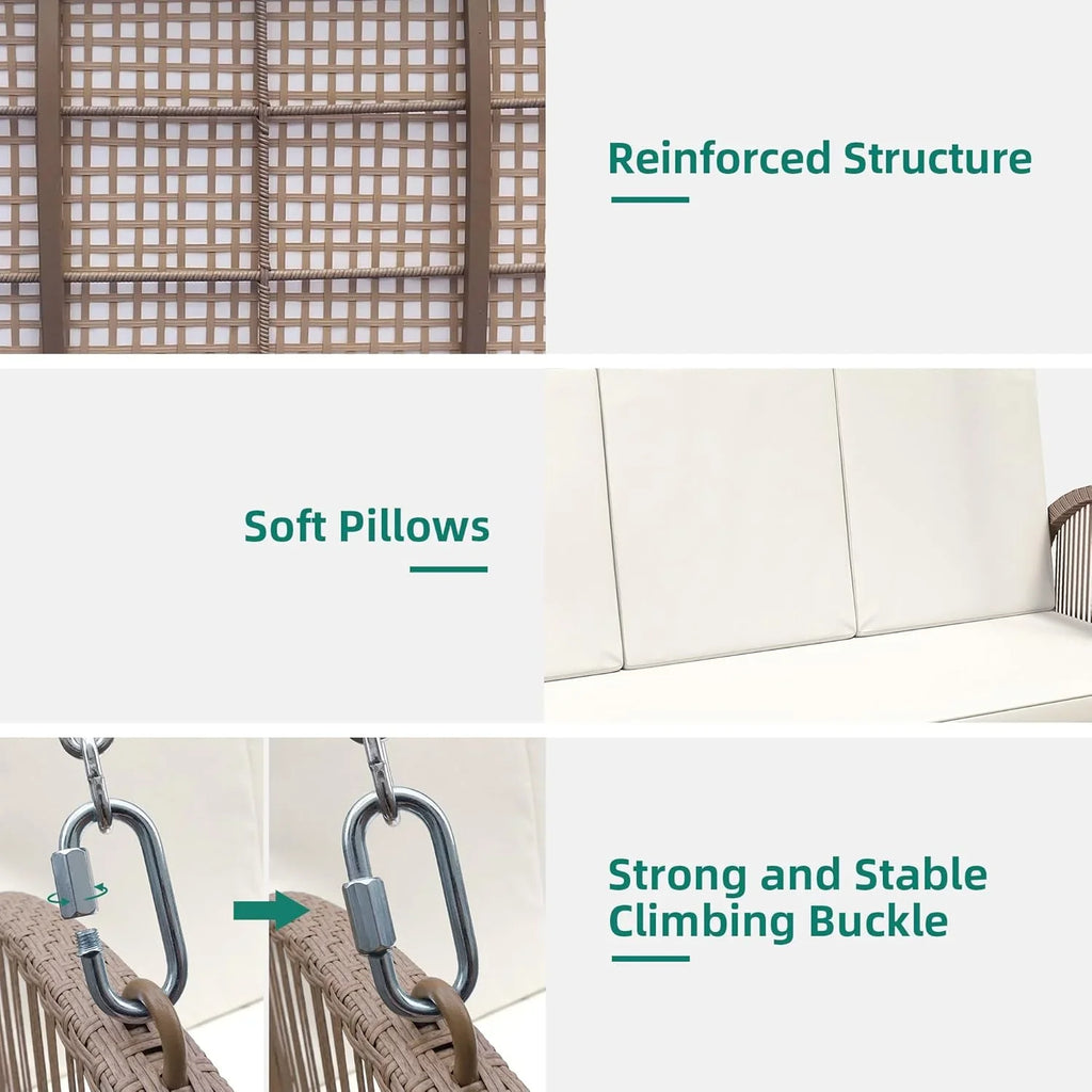 YITAHOME Balancelle suspendue pour porche, 3 places, banc d'extérieur en osier