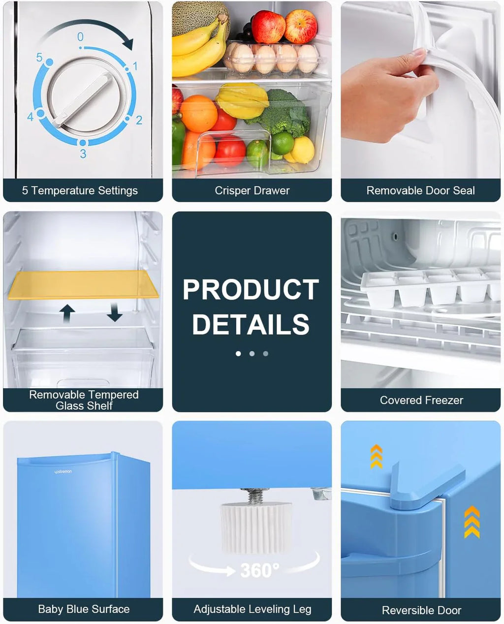 Mini-réfrigérateur Upstreman de 3,2 pieds cubes avec congélateur, mini-réfrigérateur à une porte, réfrigérateur de dortoir
