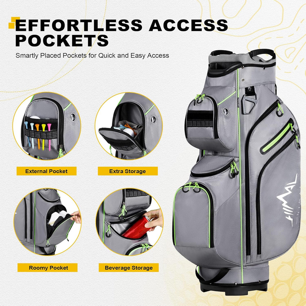 Sac de chariot de golf, organiseur à 15 compartiments, compartiment supérieur avec poignées et housse de pluie