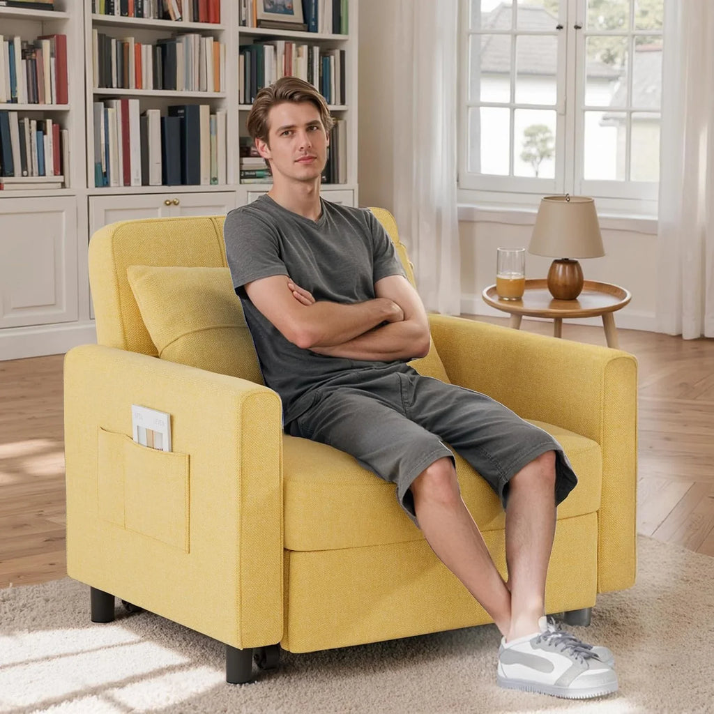 Canapé-lit convertible 3 en 1, convertible en lit simple gigogne avec dossier réglable, spacieux et multifonctionnel