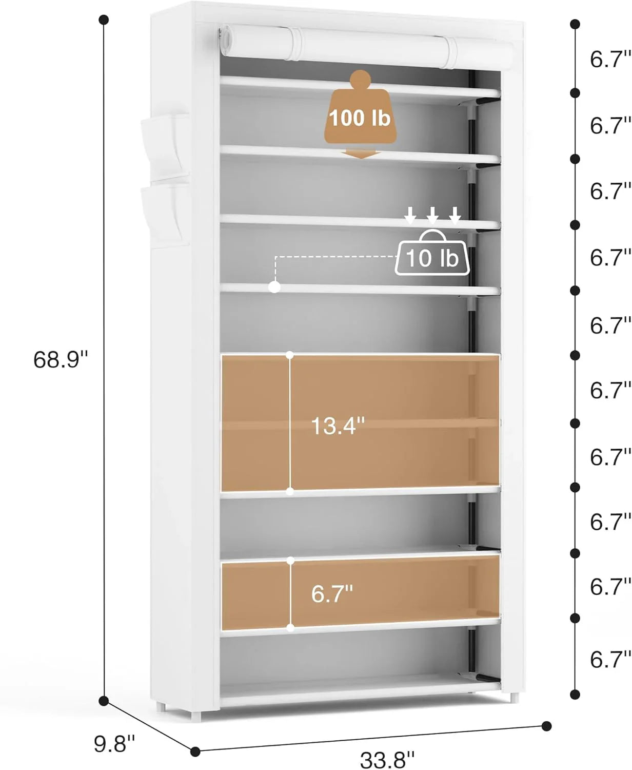 Étagère à chaussures couverte ROJASOP à 10 niveaux, grande capacité, étagère à chaussures autoportante en métal