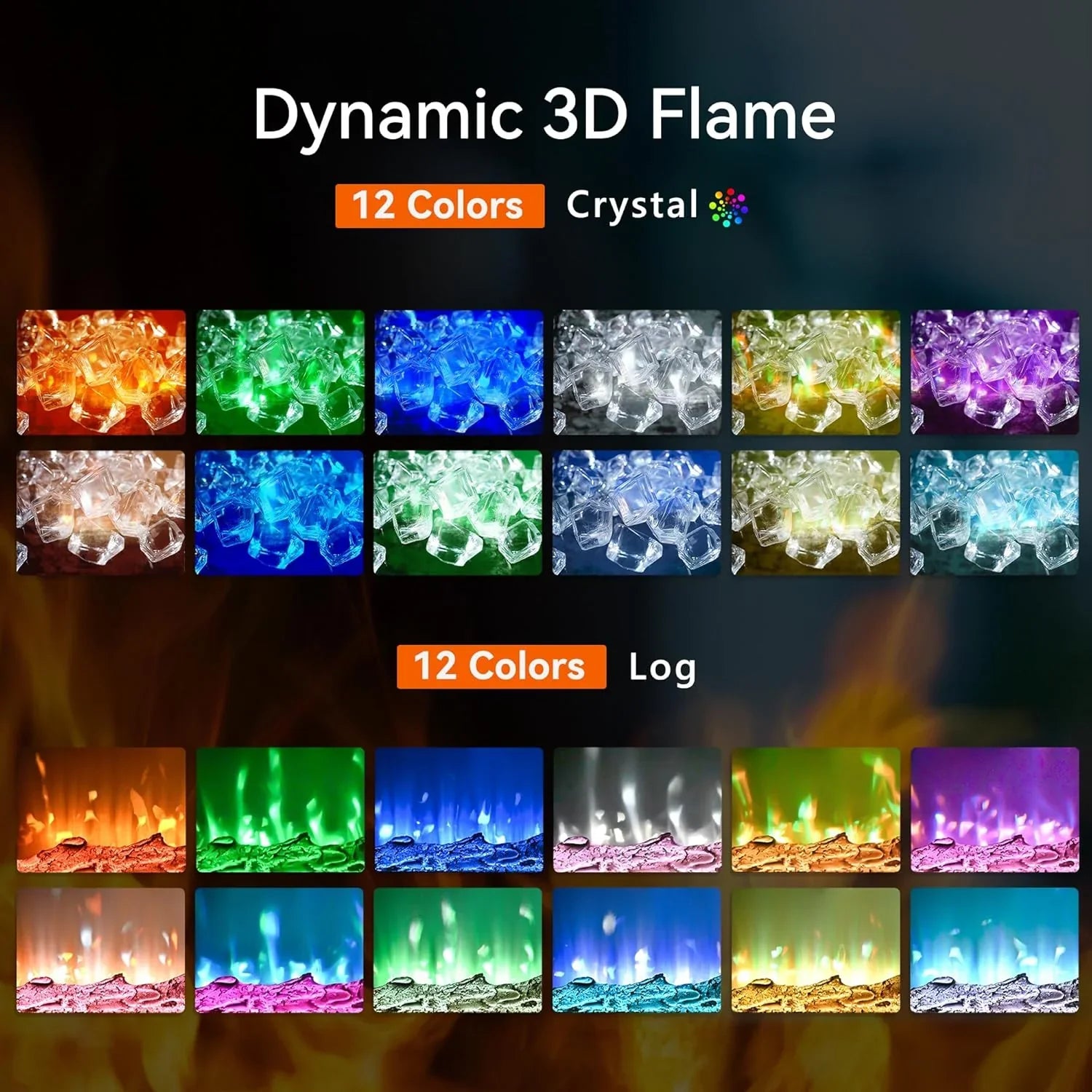 EUHOMY Cheminée électrique encastrée et murale de 50 pouces avec couleur de flamme réglable, chauffage de cheminée avec télécommande, cheminée linéaire avec minuterie, écran tactile, bûche et cristal, 750/1500 W