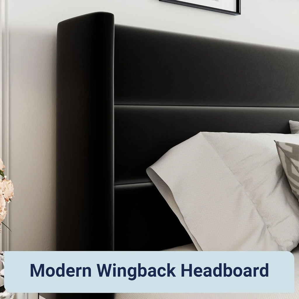 Lit queen-size relevable avec rangement Allewie, tête de lit à oreilles moderne et support hydraulique