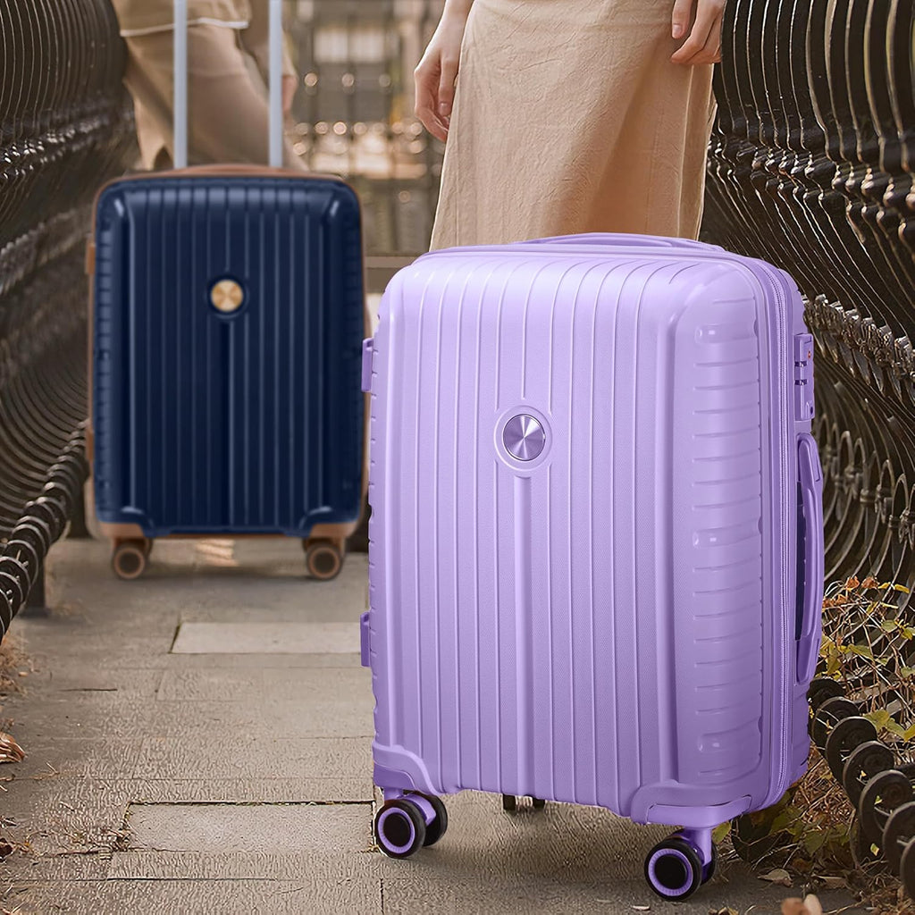 Ensemble de 5 valises de voyage légères à coque rigide en PP avec deux roulettes pivotantes et serrure TSA
