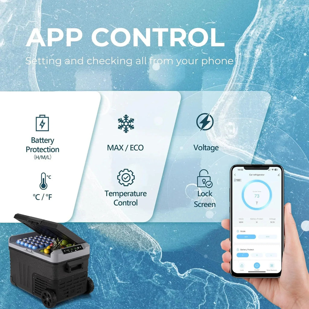 Réfrigérateur EUHOMY 12V, 53 qt (50 litres) Congélateur électrique Congélateur portable 12V Congélateur avec roulettes et 2 paniers