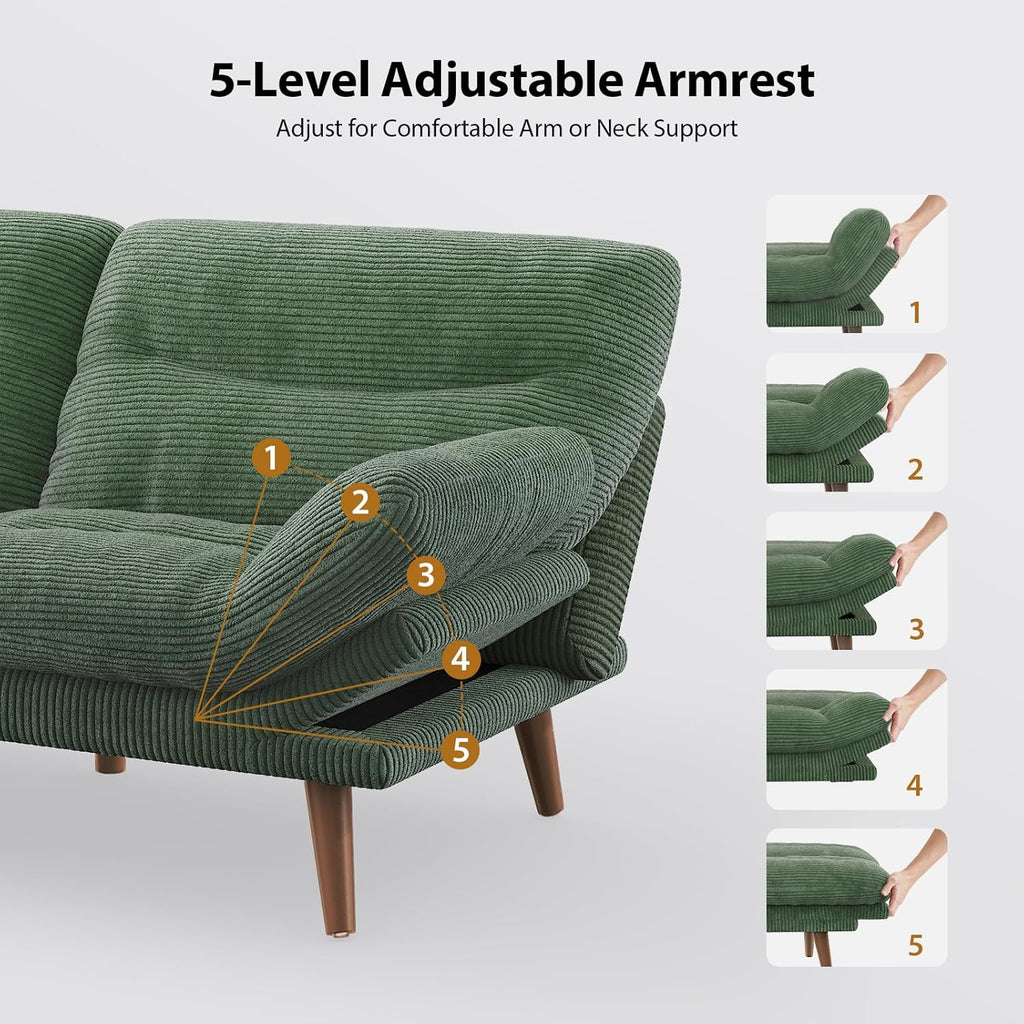 Canapé-lit futon convertible, canapé-lit futon inclinable en velours côtelé de 66 pouces pour petits espaces, salles de jeux ou bureaux