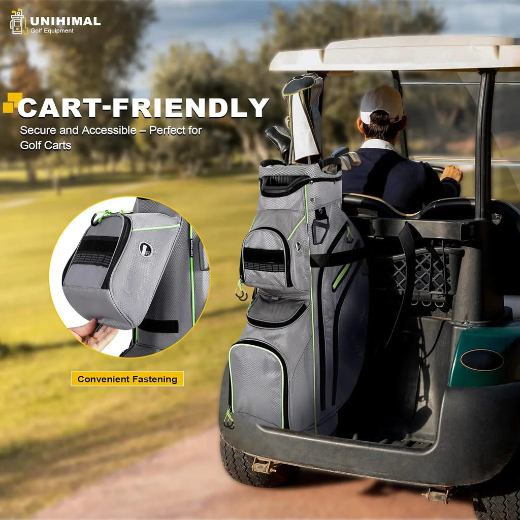Sac de chariot de golf, organiseur à 15 compartiments, compartiment supérieur avec poignées et housse de pluie