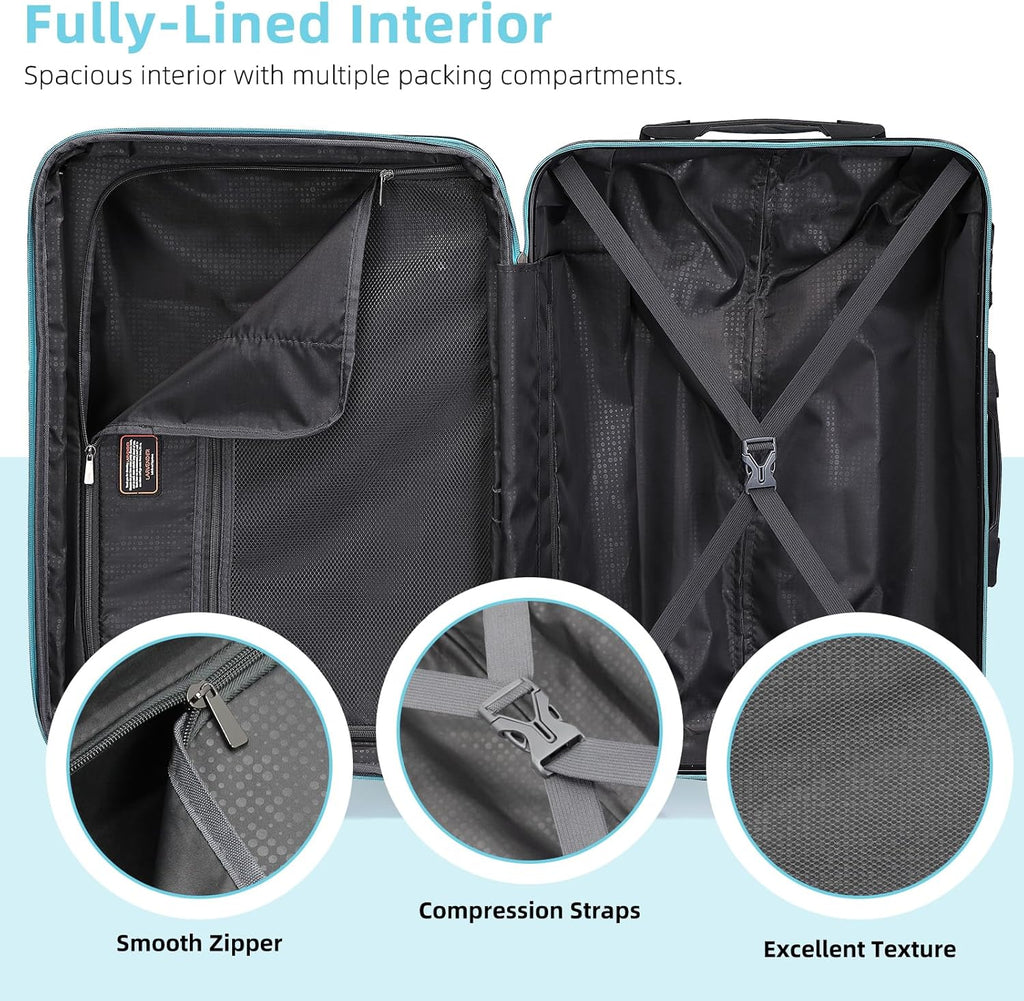 Ensemble de bagages 6 pièces, ensemble de valises rigides extensibles avec roulettes pivotantes, ensemble de bagages à roulettes légers