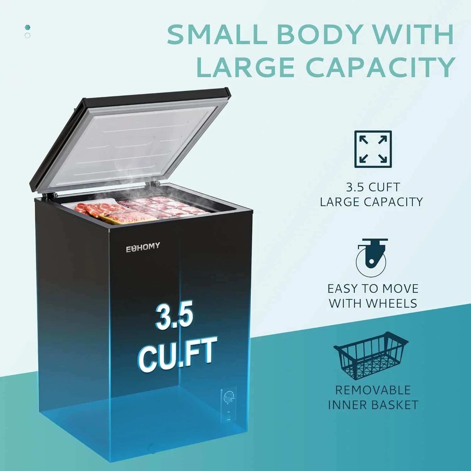 EUHOMY 3.5 Cubic Foot Upright Freezer, Small Deep Freezer, Adjustable 7 Thermostats, Quiet Mini Freezer, Freestanding Top Door