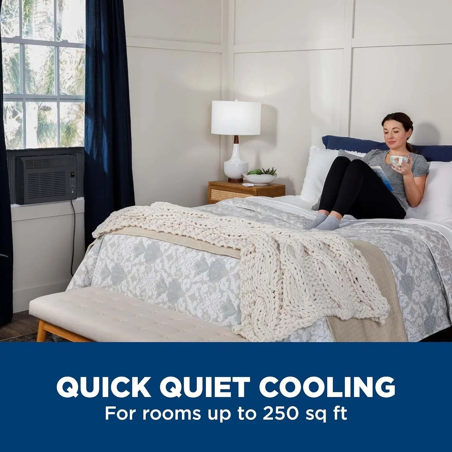 Climatiseur de fenêtre GE, 6 000 BTU, pour petites pièces jusqu'à 250 pieds carrés, avec ventilateur réglable et réglages de refroidissement