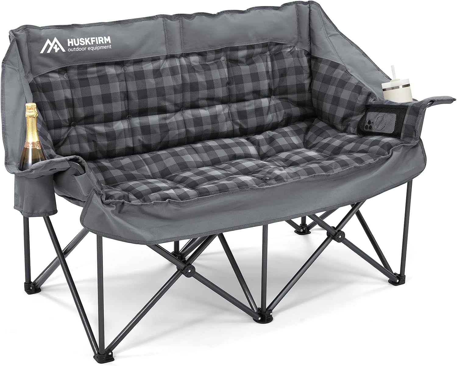 Chaise de camping rembourrée - Canapé de camping extra large et robuste, canapé pliable portable avec porte-gobelet et sac de transport