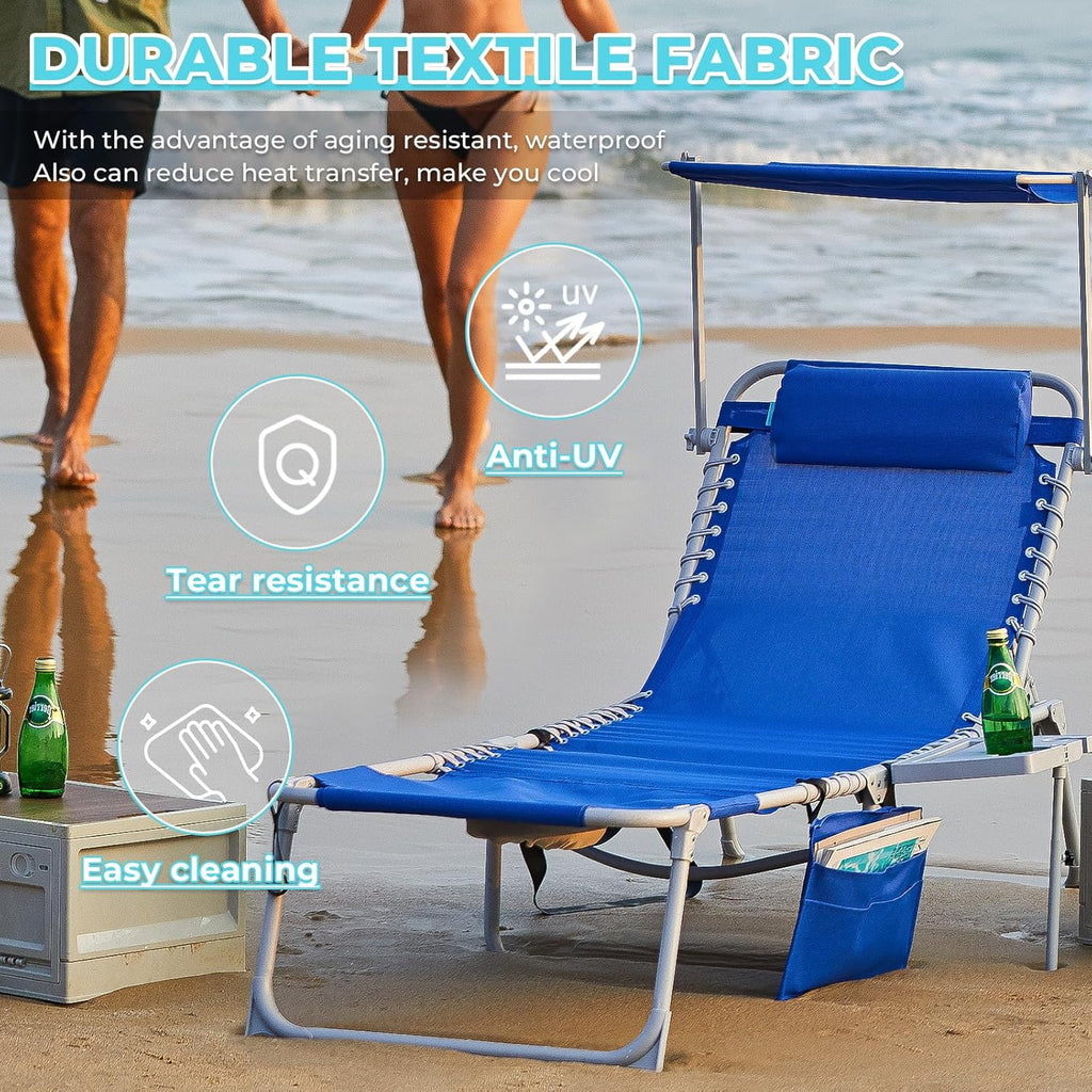 Lot de 2 chaises longues d'extérieur - Chaise longue pliante portable pour patio, piscine, camping, inclinable et réglable sur 5 positions