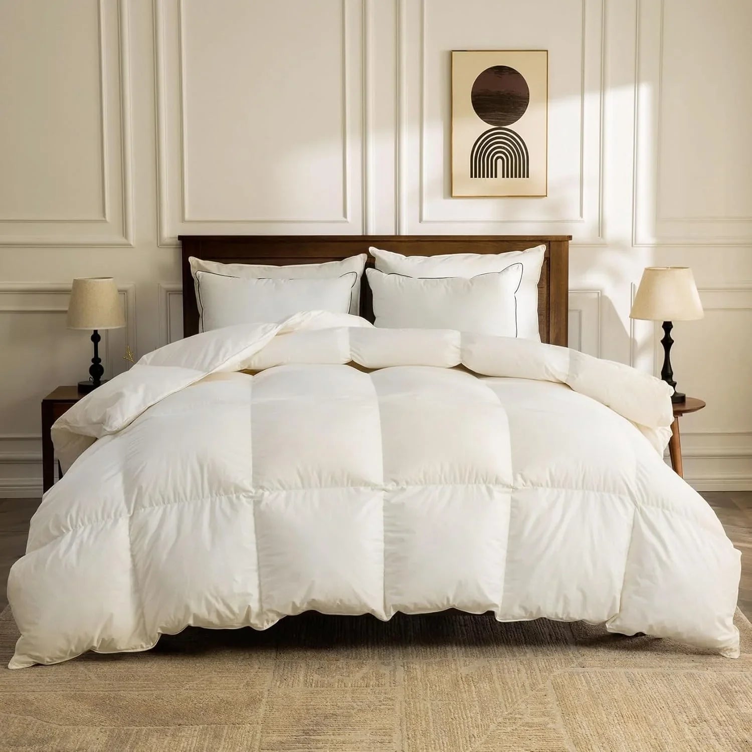 Couette en duvet biologique taille queen, noyau en duvet moelleux, housse 100 % coton, rembourrage en duvet moelleux