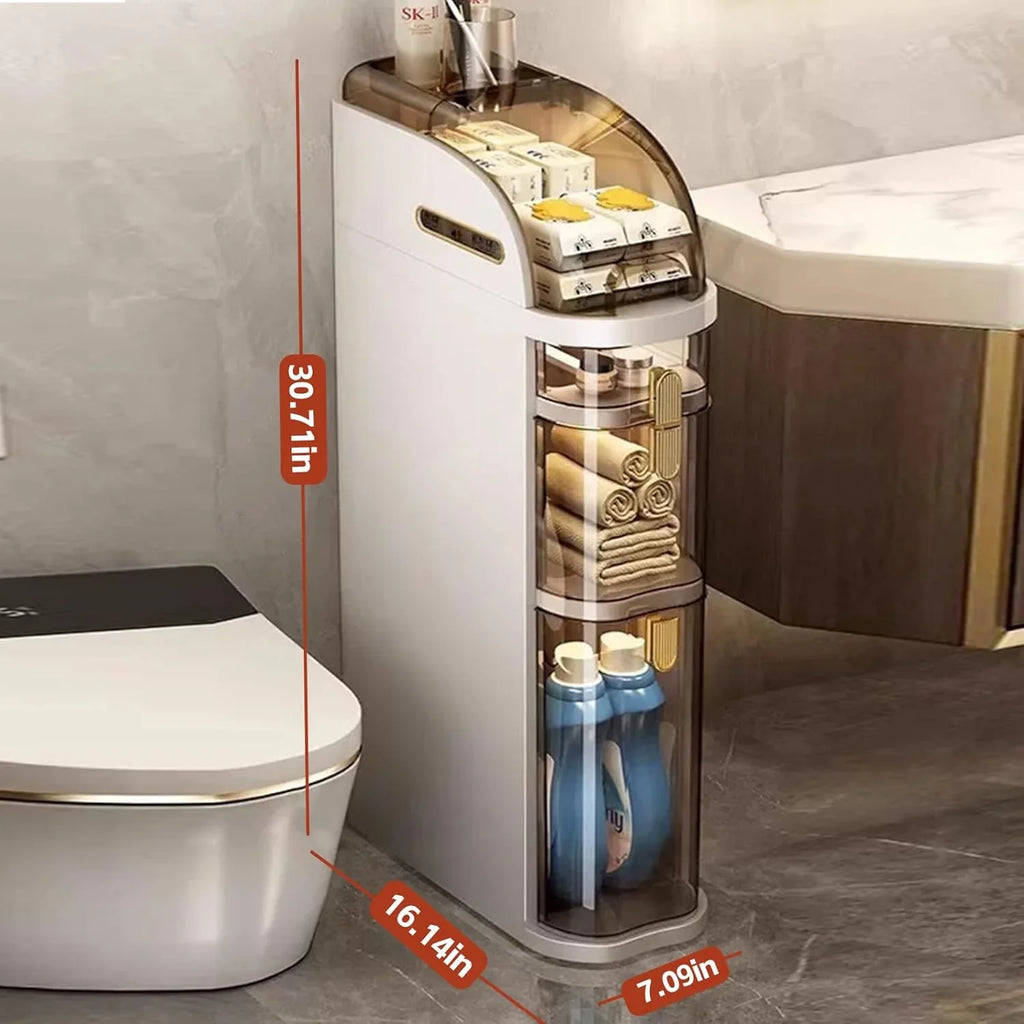 Meuble de rangement étroit à 4 niveaux pour salle de bain, 7,1 pouces, avec tiroirs et boîte à mouchoirs, casier mobile étanche en plastique
