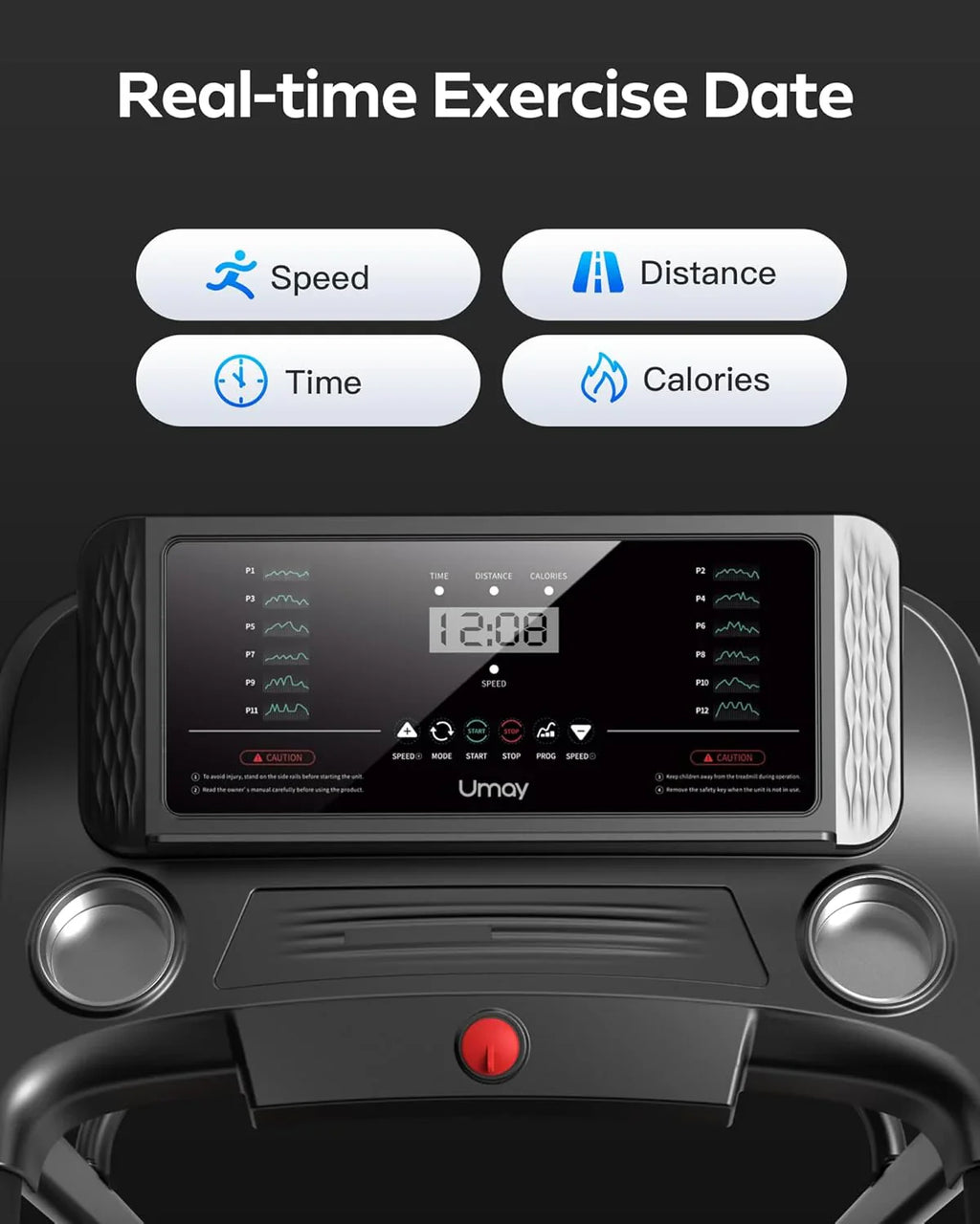 Tapis de course pliable et inclinable UMAY avec capteur de fréquence cardiaque et faible bruit