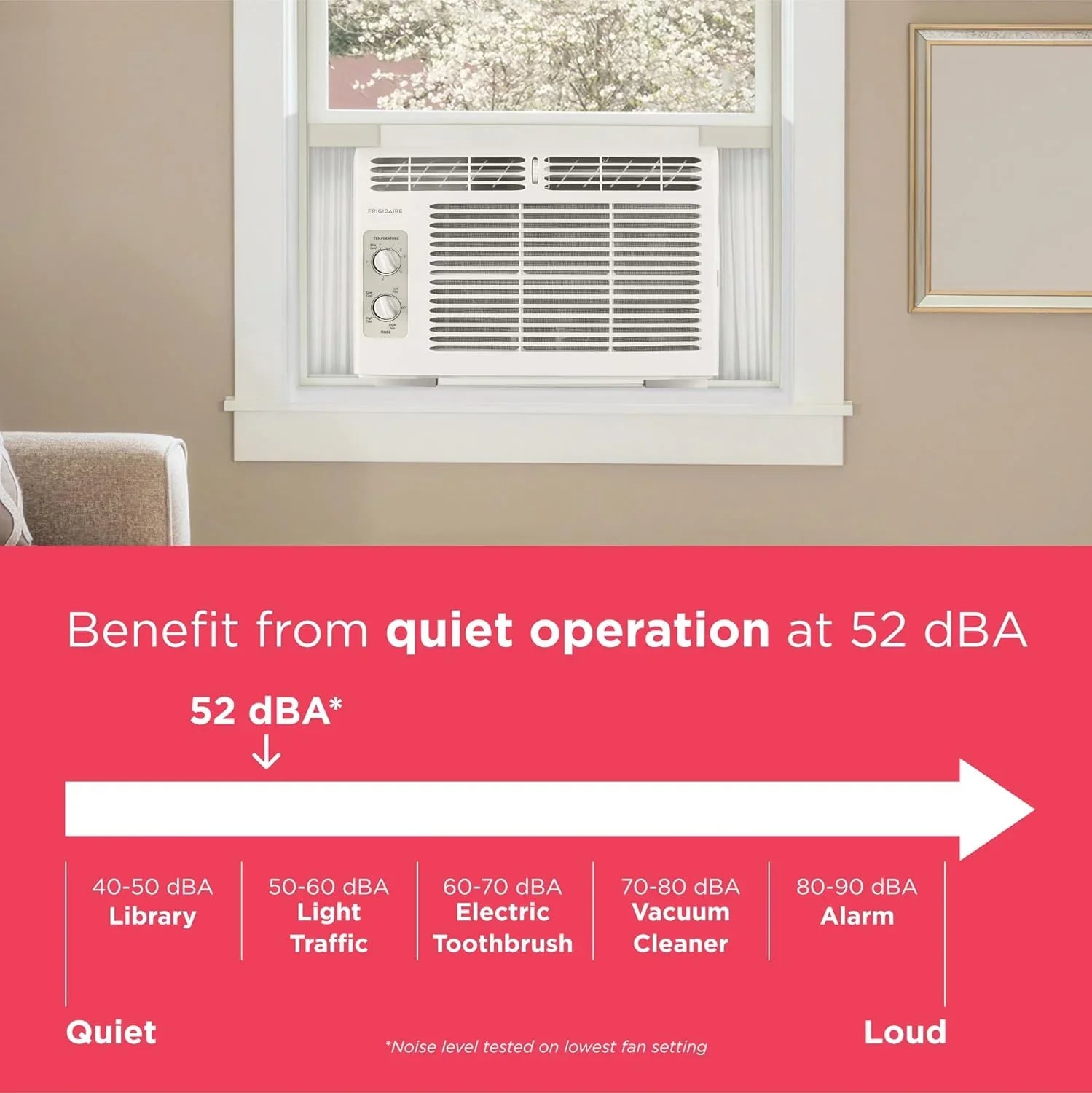 Climatiseur de fenêtre Frigidaire 5 000 BTU avec télécommande, refroidit jusqu'à 150 pi², fonctionnement silencieux