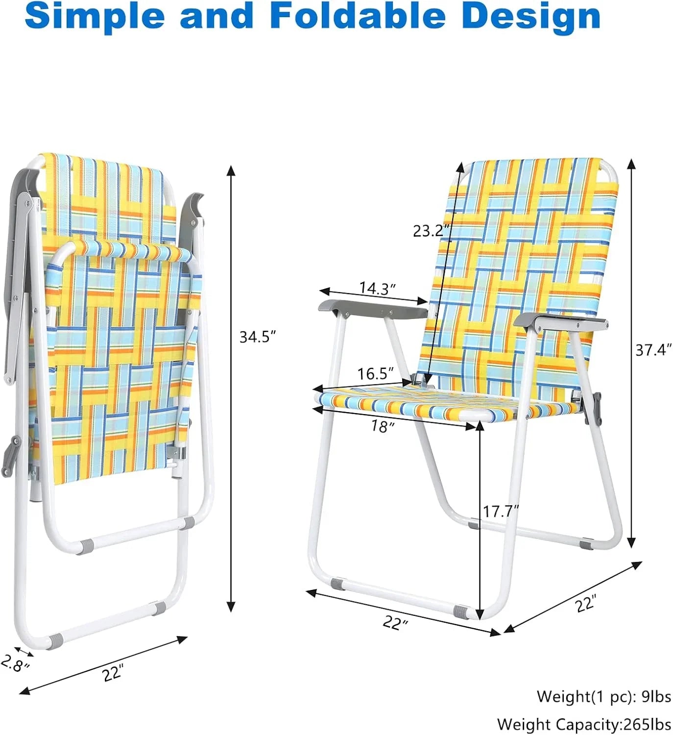 Lot de 2 chaises pliantes en toile pour patio VINGLI, chaise de plage portable pour extérieur, chaise de camping
