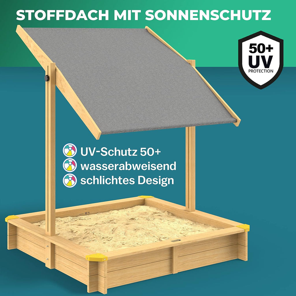 Bac à sable en bois 120 x 120 cm Tapis de sol Toit réglable Protection UV 50+