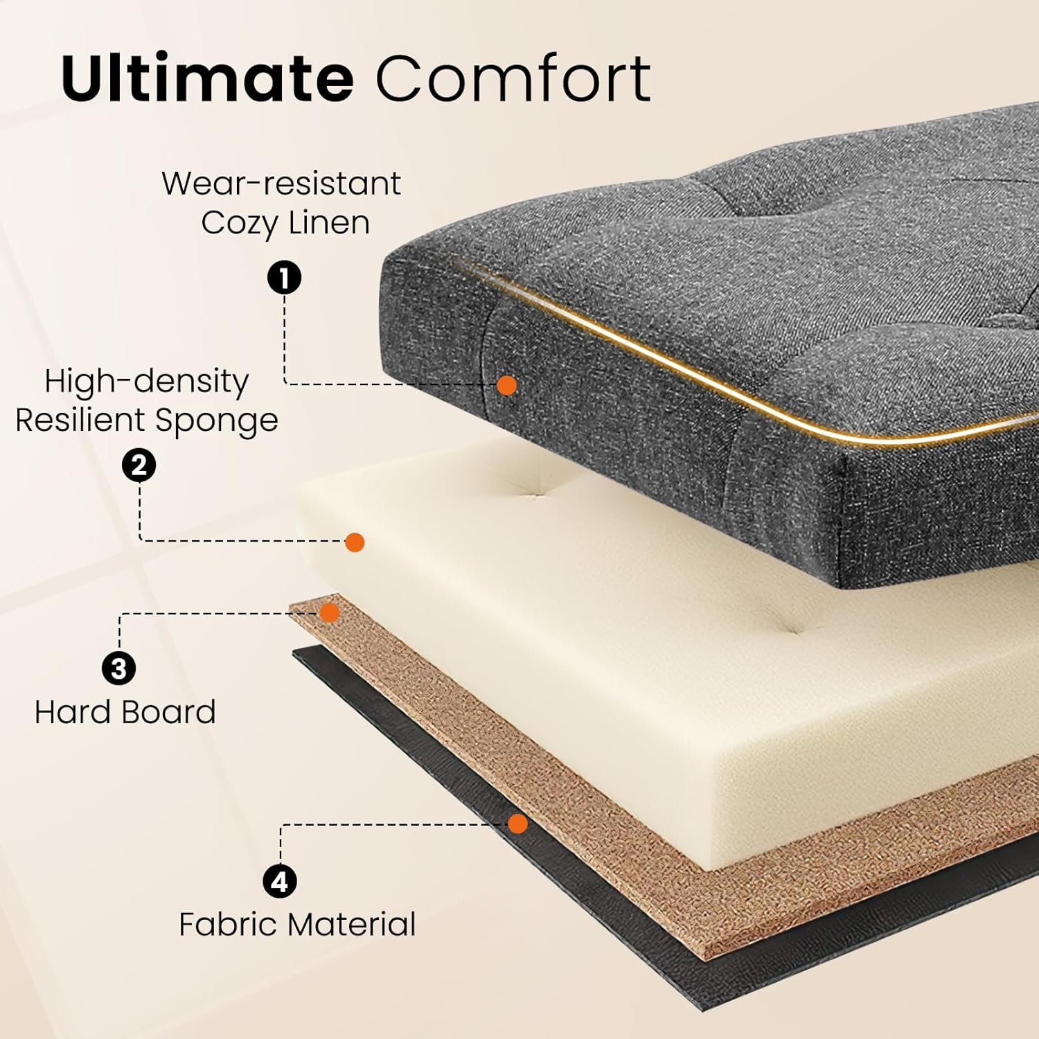 Tabouret de rangement moderne Furniliving, tabouret de bout de lit en bois massif Sherpa, tabouret rembourré tabouret d'intérieur