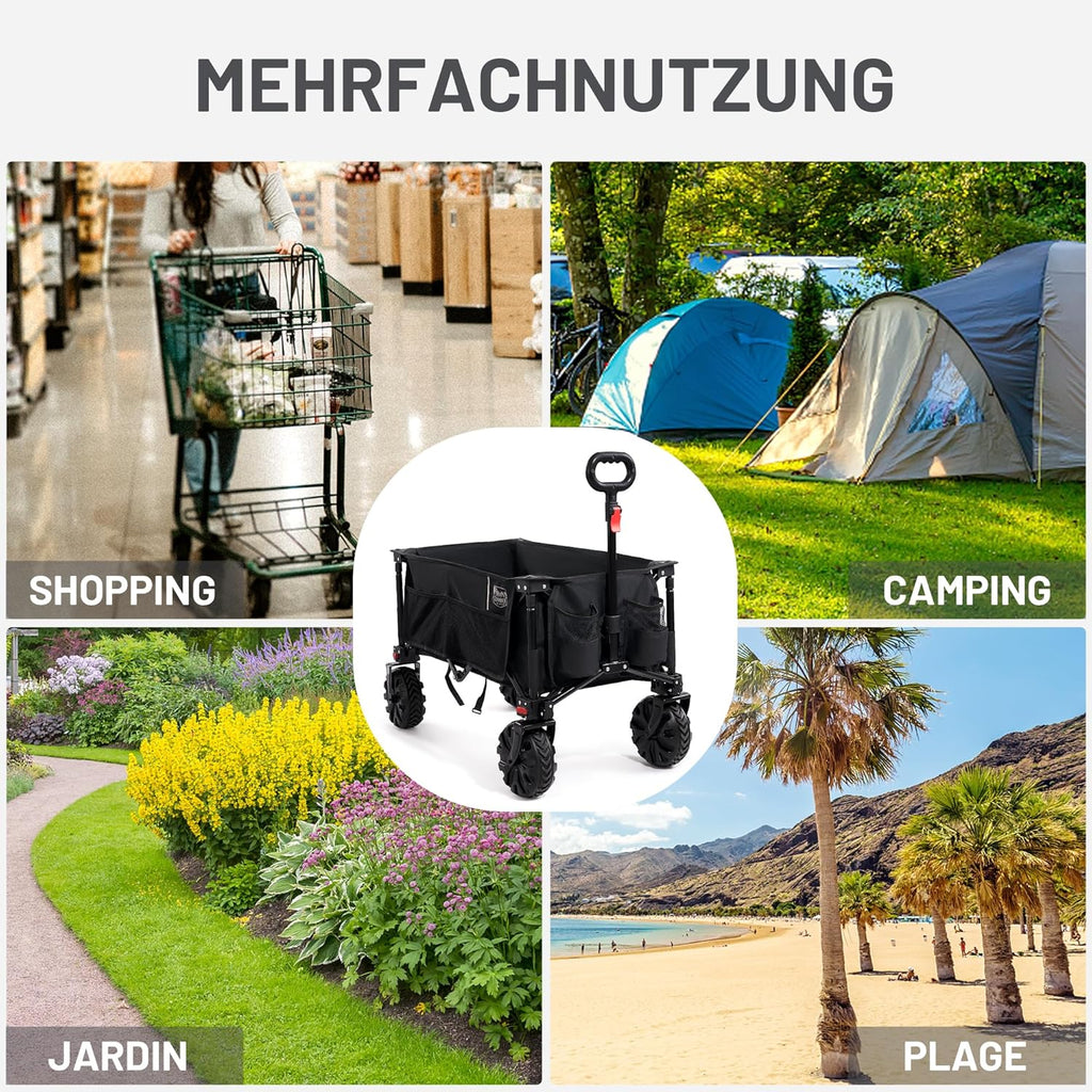 TIMBER RIDGE XXL Chariot de Transport Pliable avec Freins Chariot de Plage à Roues Tout Terrain