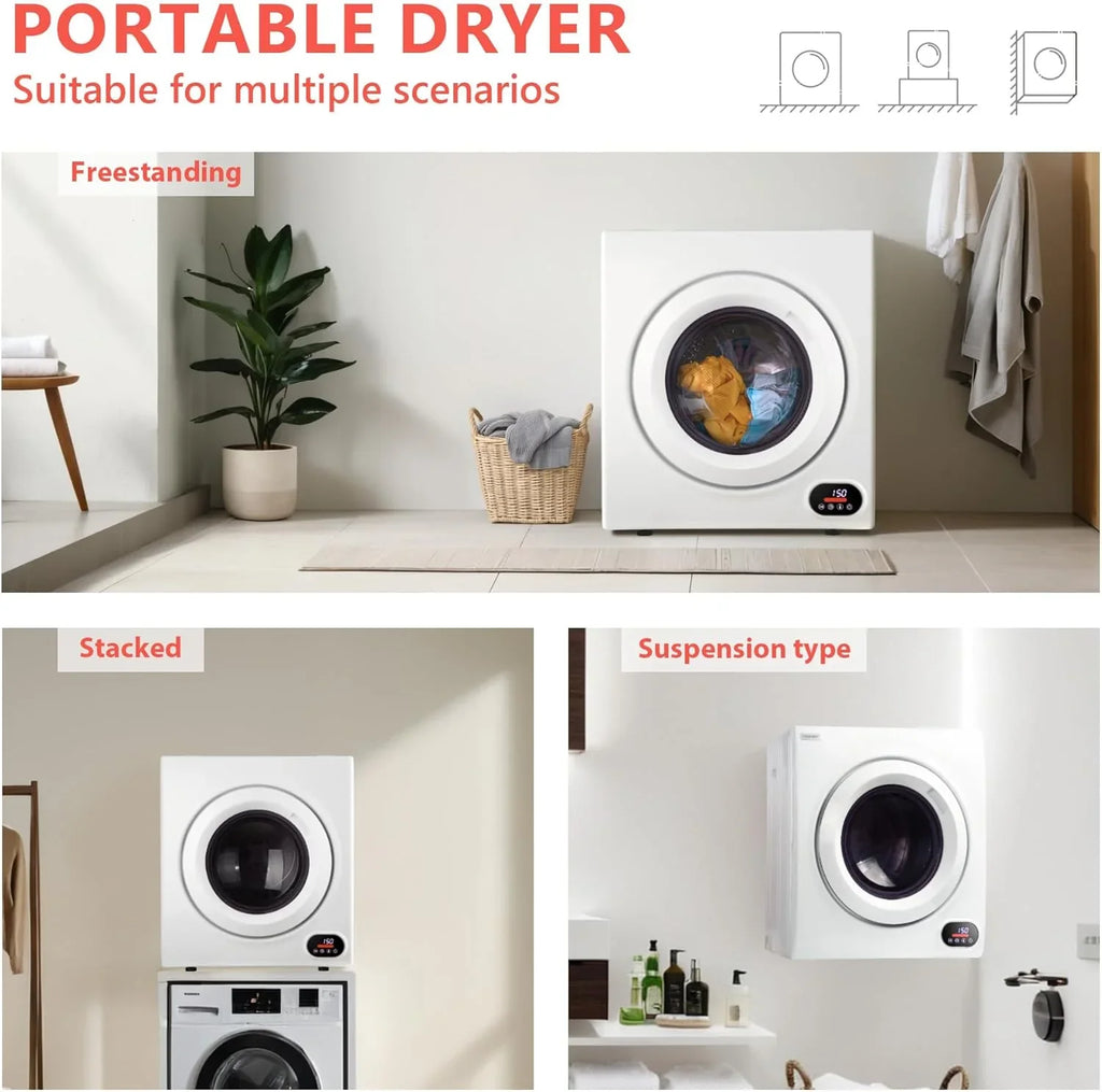 Sèche-linge compact, 3,5 pieds cubes, chargement frontal, acier inoxydable, avec tuyau d'évacuation, 1500 watts, panneau de commande LCD, sèche-linge portable à quatre fonctions