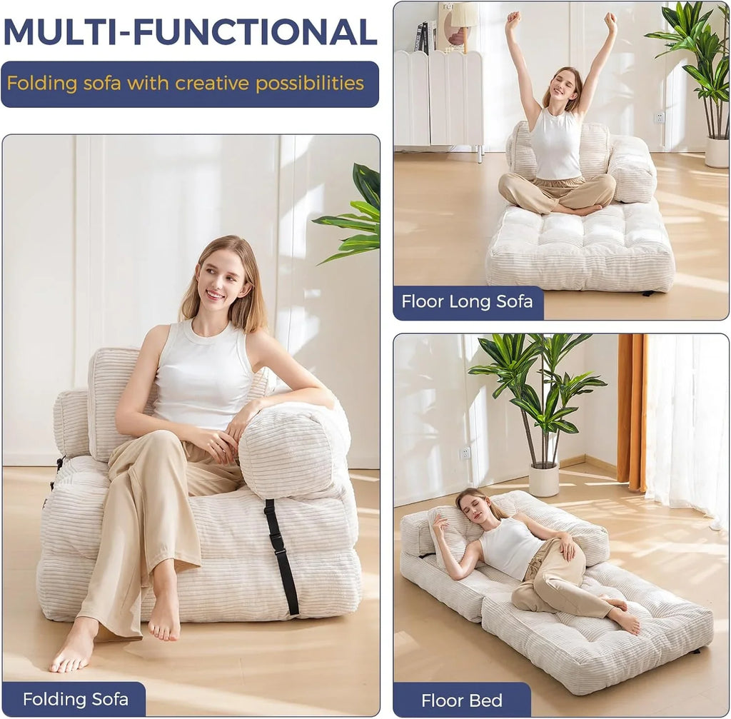 Canapé-lit pliant, canapé-lit convertible en L avec accoudoirs et oreillers