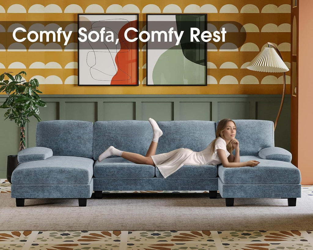 Canapé sectionnel de salon Furmax, canapé en U en lin