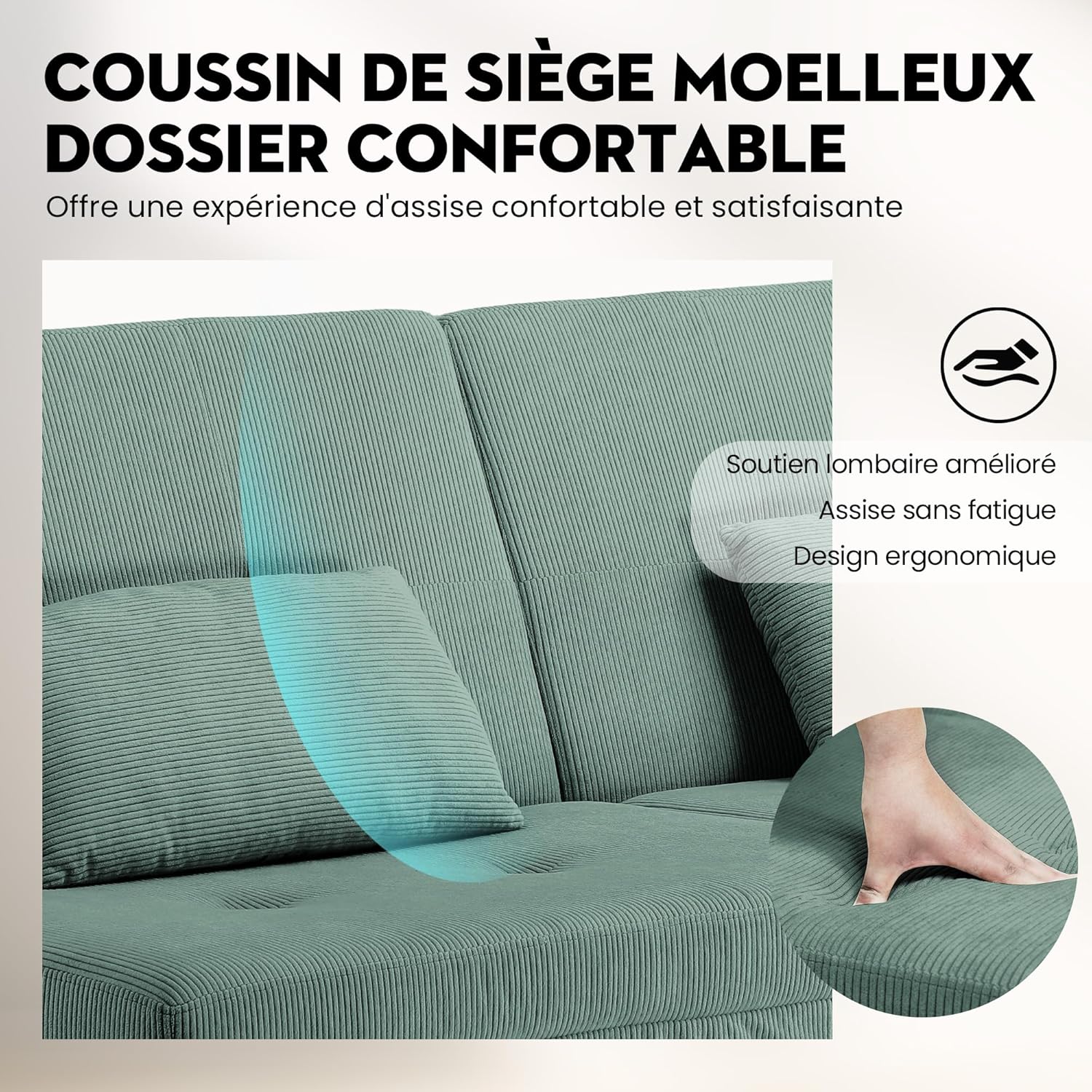 COMHOMA Slaapbank met slaapfunctie - Omvormbare futonhoes - Hoekbank - 3-zits gastenbank - met verstelbare stoffen rugleuning - Grijs 