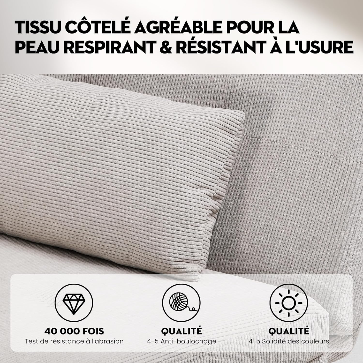 COMHOMA Slaapbank met slaapfunctie - Omvormbare futonhoes - Hoekbank - 3-zits gastenbank - met verstelbare stoffen rugleuning - Grijs 