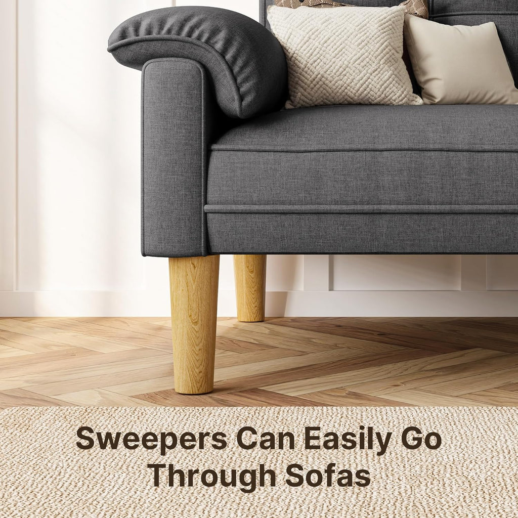 Xbro 2-zitsbank - Kleine 2-zitsbank met armleuningen en zijvak, moderne bank voor woonkamer, appartement, kantoor, eenvoudig te monteren, 144 x 77 x 77 cm, donkergrijs 