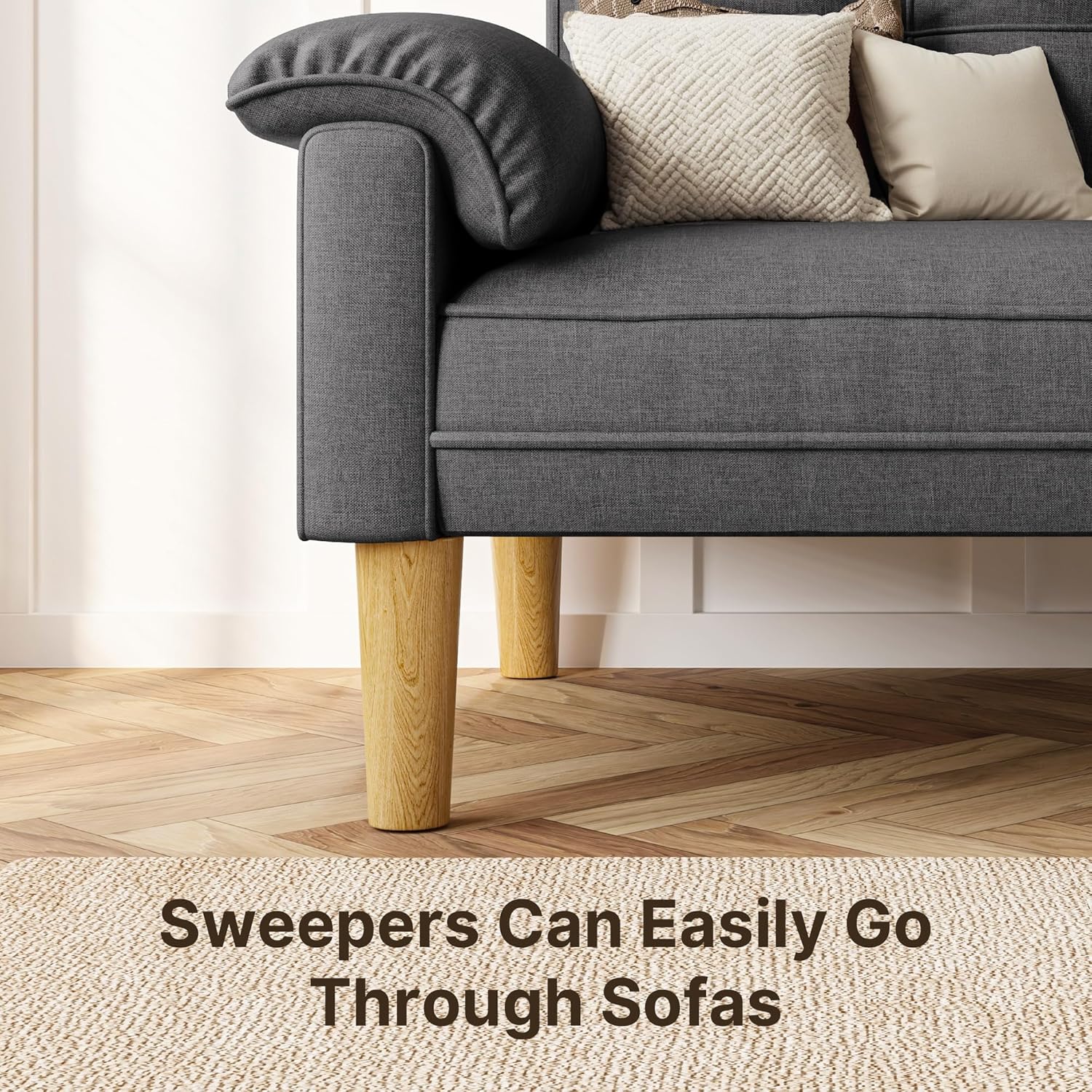 Xbro 2-zitsbank - Kleine 2-zitsbank met armleuningen en zijvak, moderne bank voor woonkamer, appartement, kantoor, eenvoudig te monteren, 144 x 77 x 77 cm, donkergrijs 