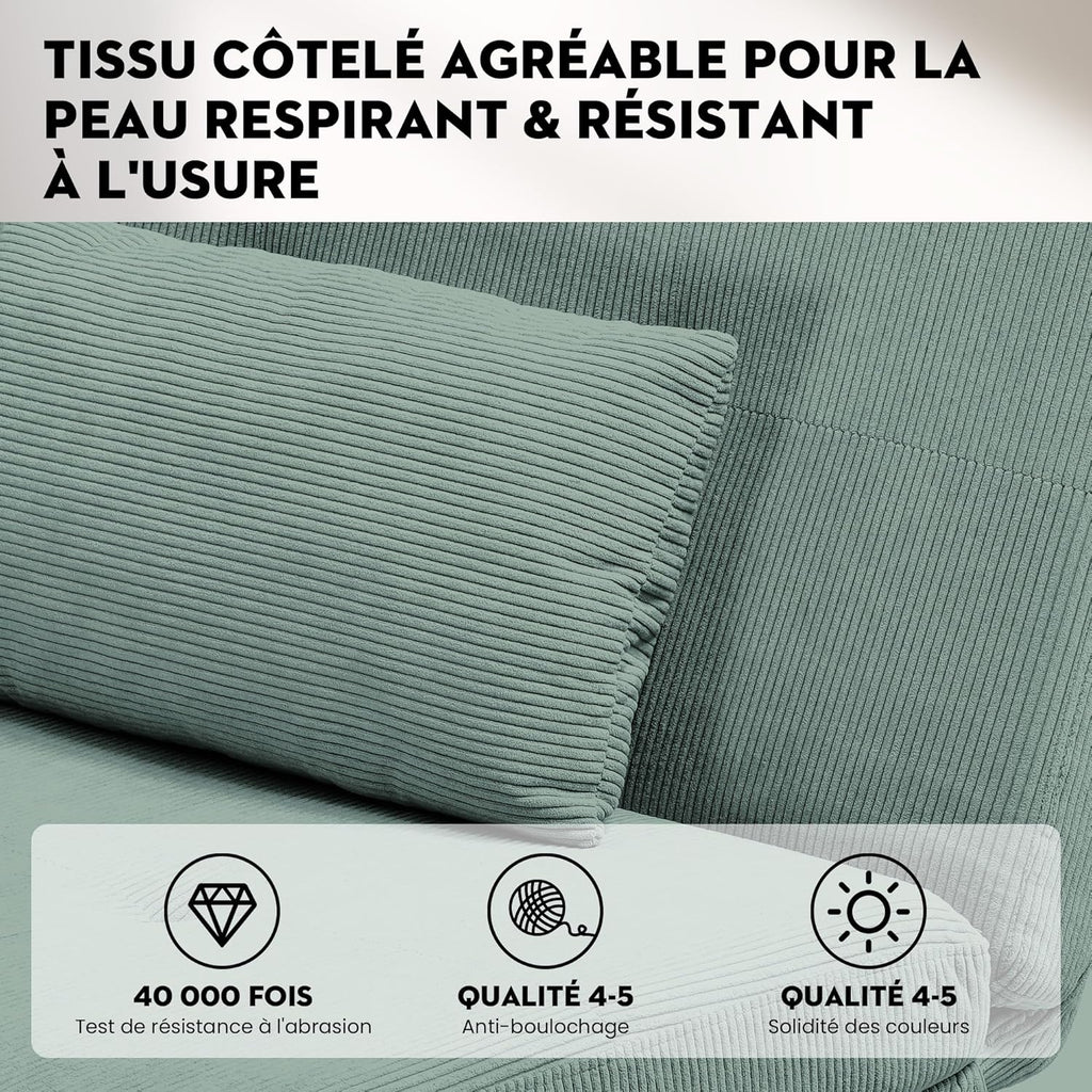 COMHOMA Slaapbank met slaapfunctie - Omvormbare futonhoes - Hoekbank - 3-zits gastenbank - met verstelbare stoffen rugleuning - Grijs 