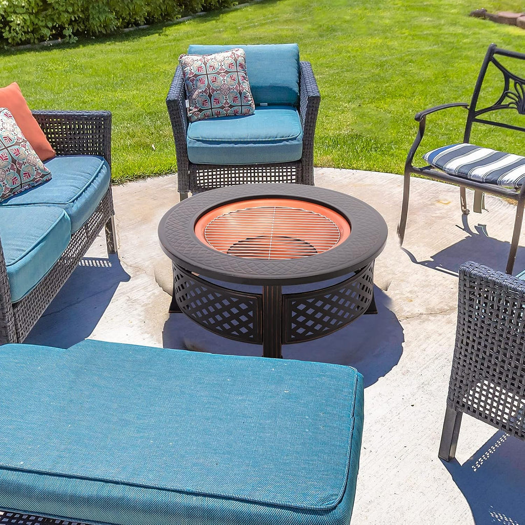 Foyer de barbecue extérieur avec protection, foyer de jardin 3 en 1 chauffé pour l'hiver