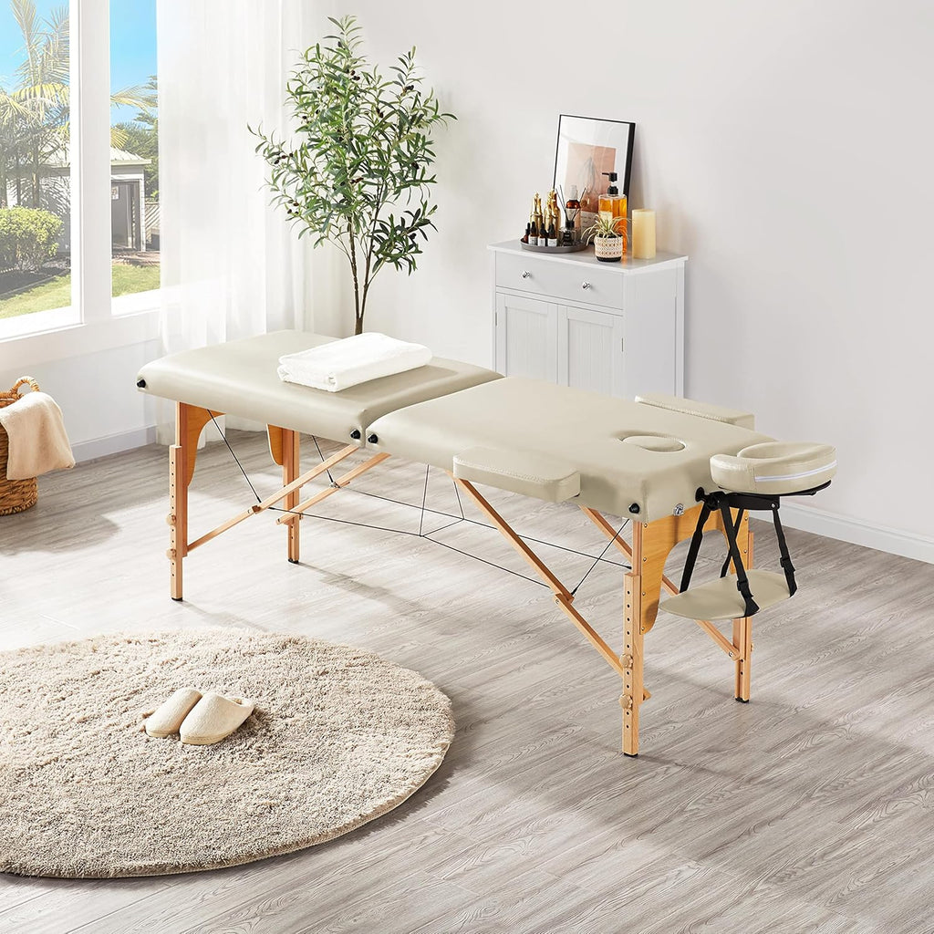 Yaheetech opklapbare massagetafel 70 cm, professioneel massagebed in 2 delen, massief houten tafelbank, cosmetische therapie, zwart 