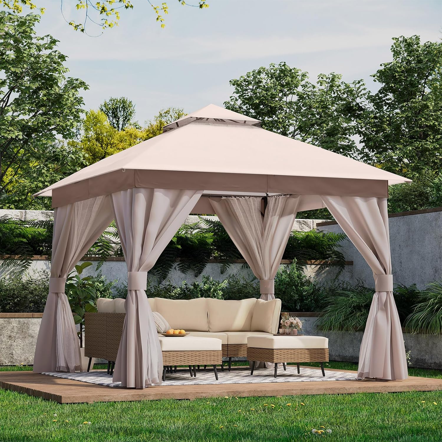 Tente pavillon d'extérieur améliorée à double toit, auvent imperméable UV50+ avec filet et crochets