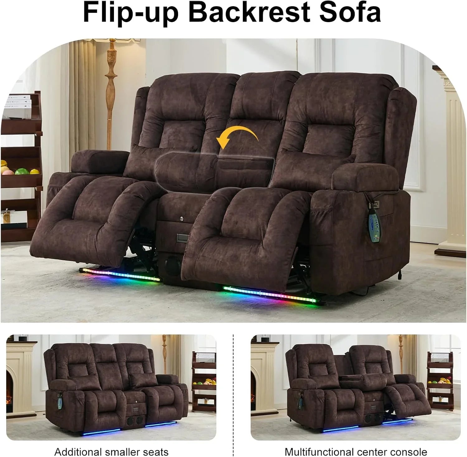 Canapé inclinable électrique TUNYI avec fonctions massage et chauffage, siège home cinéma avec console, canapé inclinable électrique pour camping-car