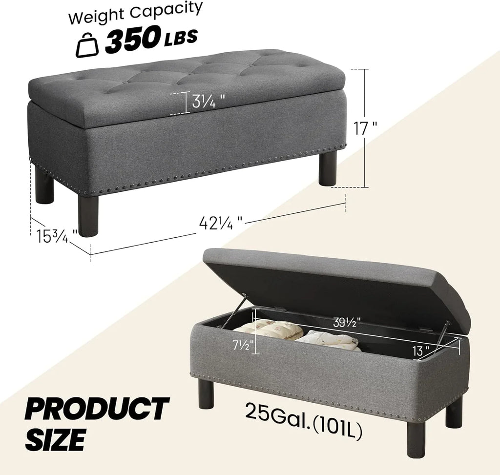 Tabouret de rangement moderne Furniliving, tabouret de bout de lit en bois massif Sherpa, tabouret rembourré tabouret d'intérieur