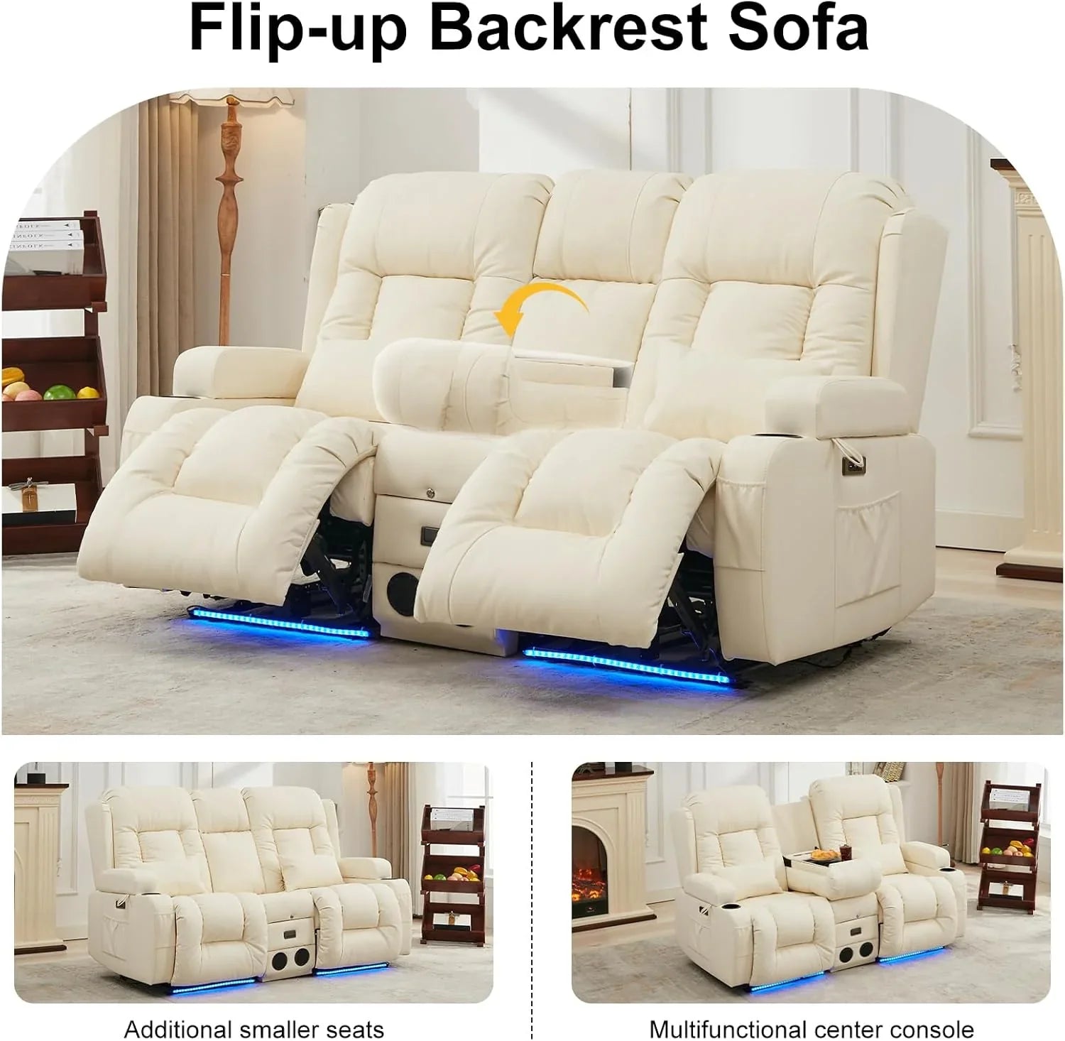 Canapé inclinable électrique TUNYI avec fonctions massage et chauffage, siège home cinéma avec console, canapé inclinable électrique pour camping-car