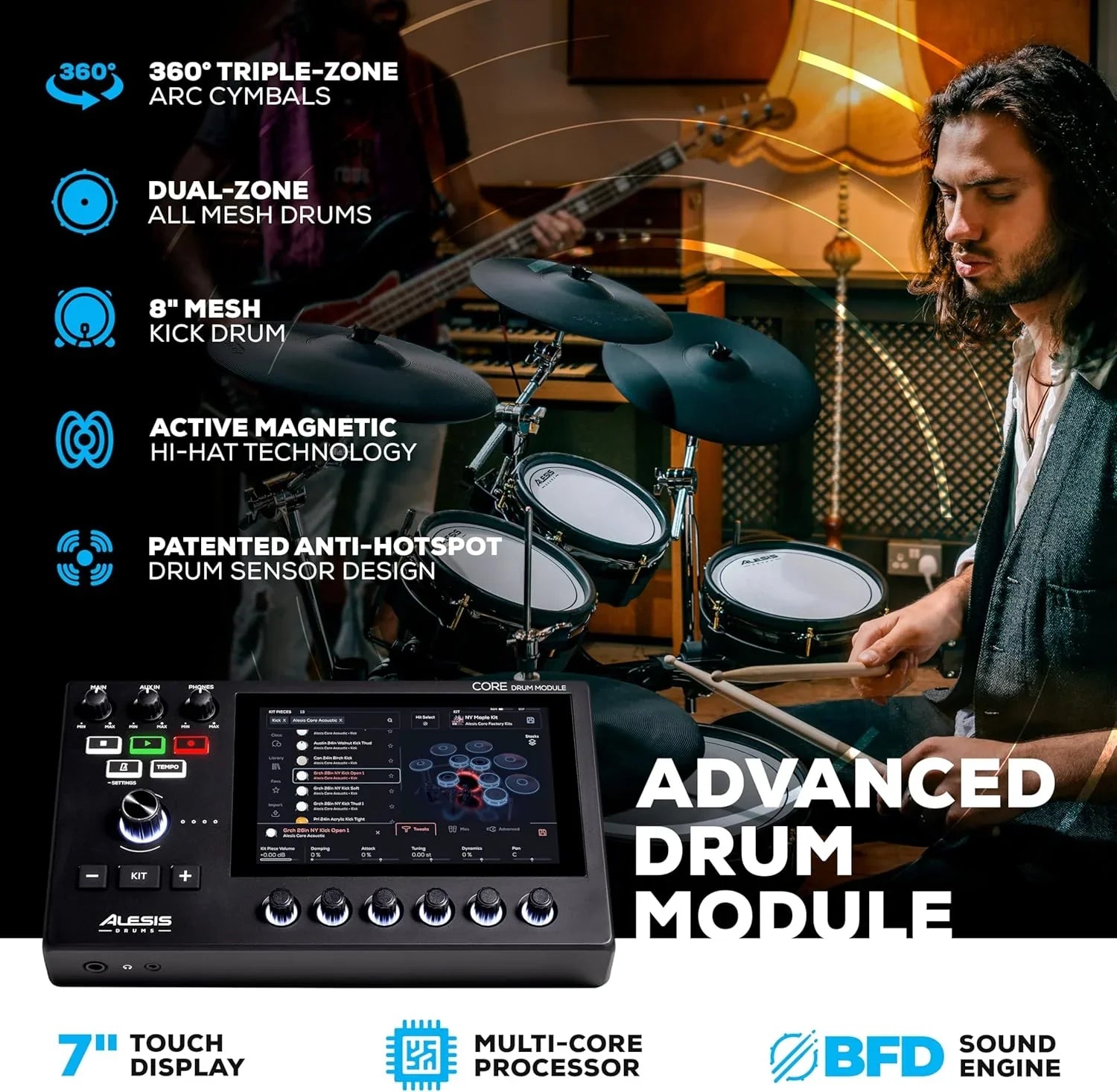 Batterie électronique Alison Strata Prime avec écran tactile et tête à grille double zone