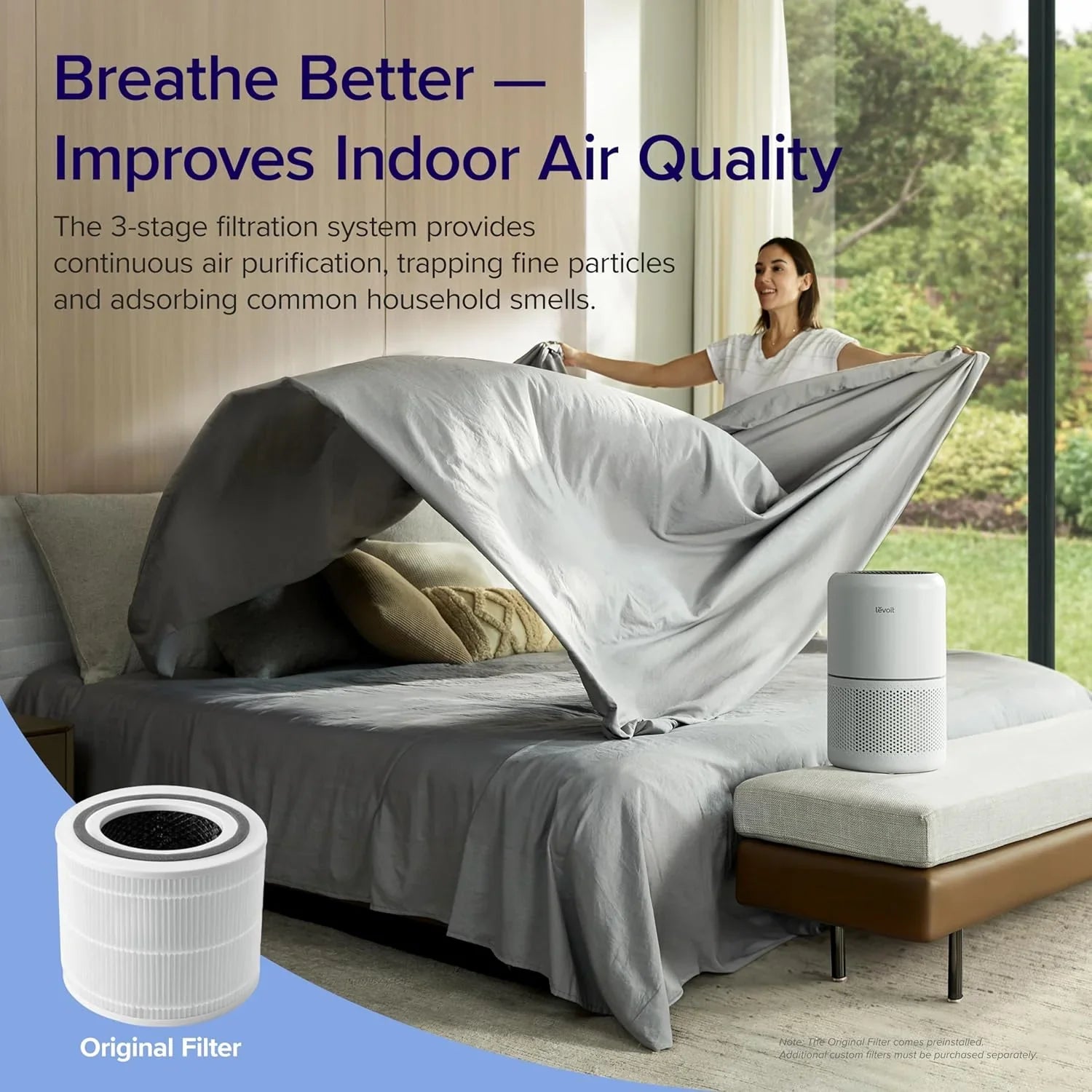 Purificateur d'air pour les allergies et les poils d'animaux dans la chambre, moteur à couple élevé de 56 W