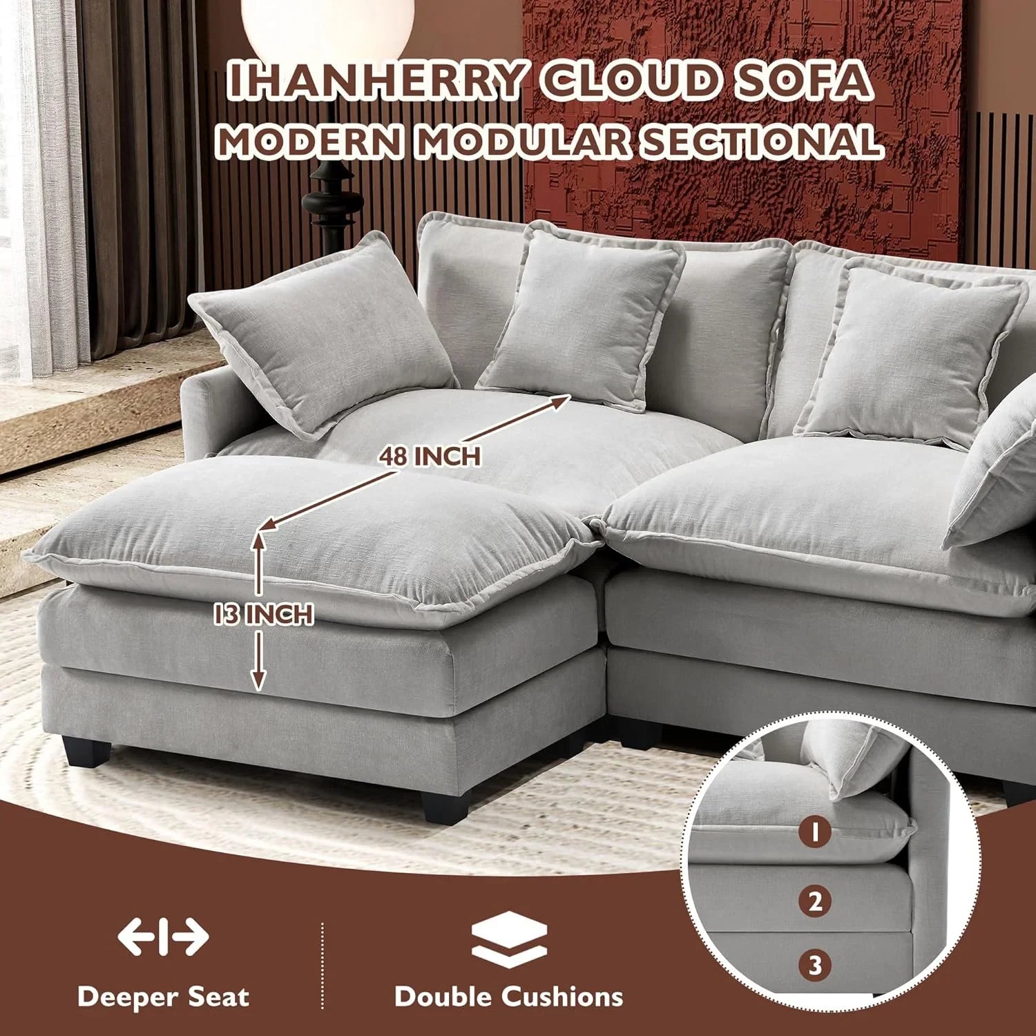 Canapé modulaire moderne en forme de U de 146 pouces d'ihanherry