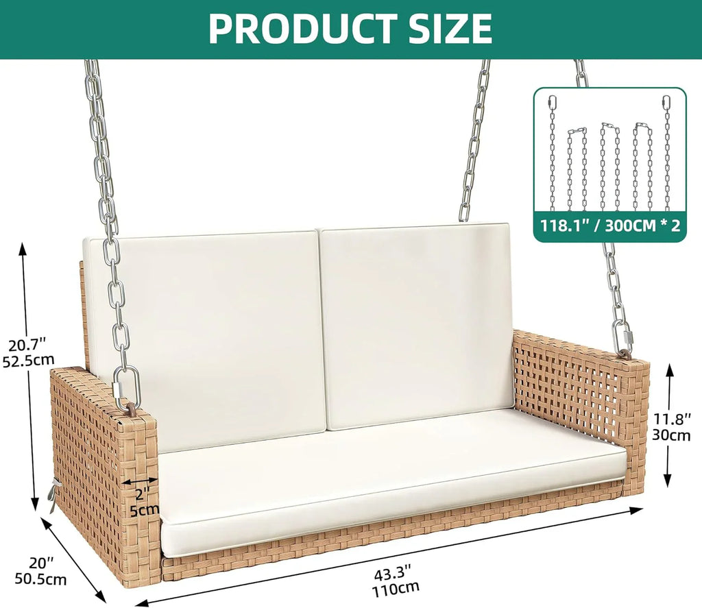 YITAHOME Balancelle suspendue pour porche, 3 places, banc d'extérieur en osier