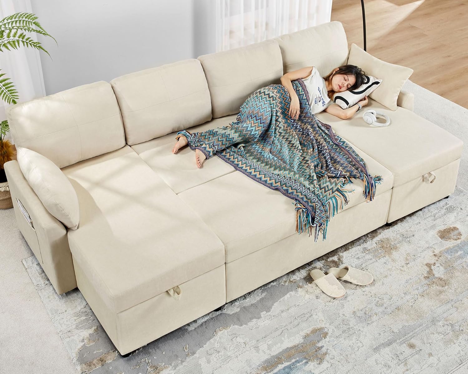 Canapé-lit VanAcc, canapé-lit avec méridienne de rangement - Canapé-lit 2 en 1 pour salon, canapé-lit confortable