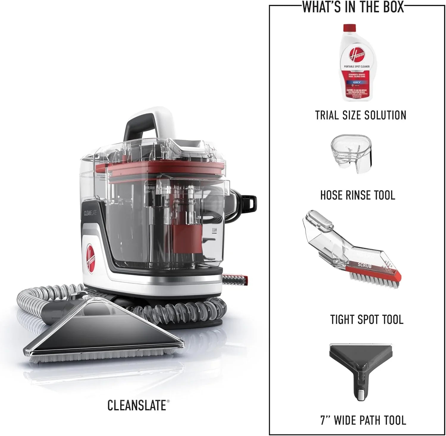 Nettoyeur de tapis et de tissus d'ameublement portable Hoover CleanSlate Plus avec aspiration puissante et plusieurs outils