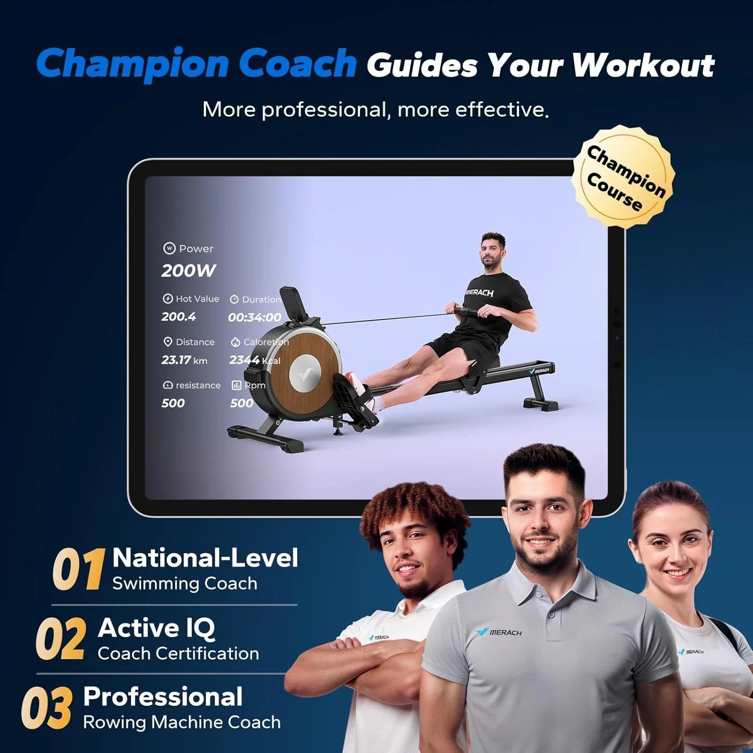 Rameur domestique Merachi à résistance silencieuse et double glissière