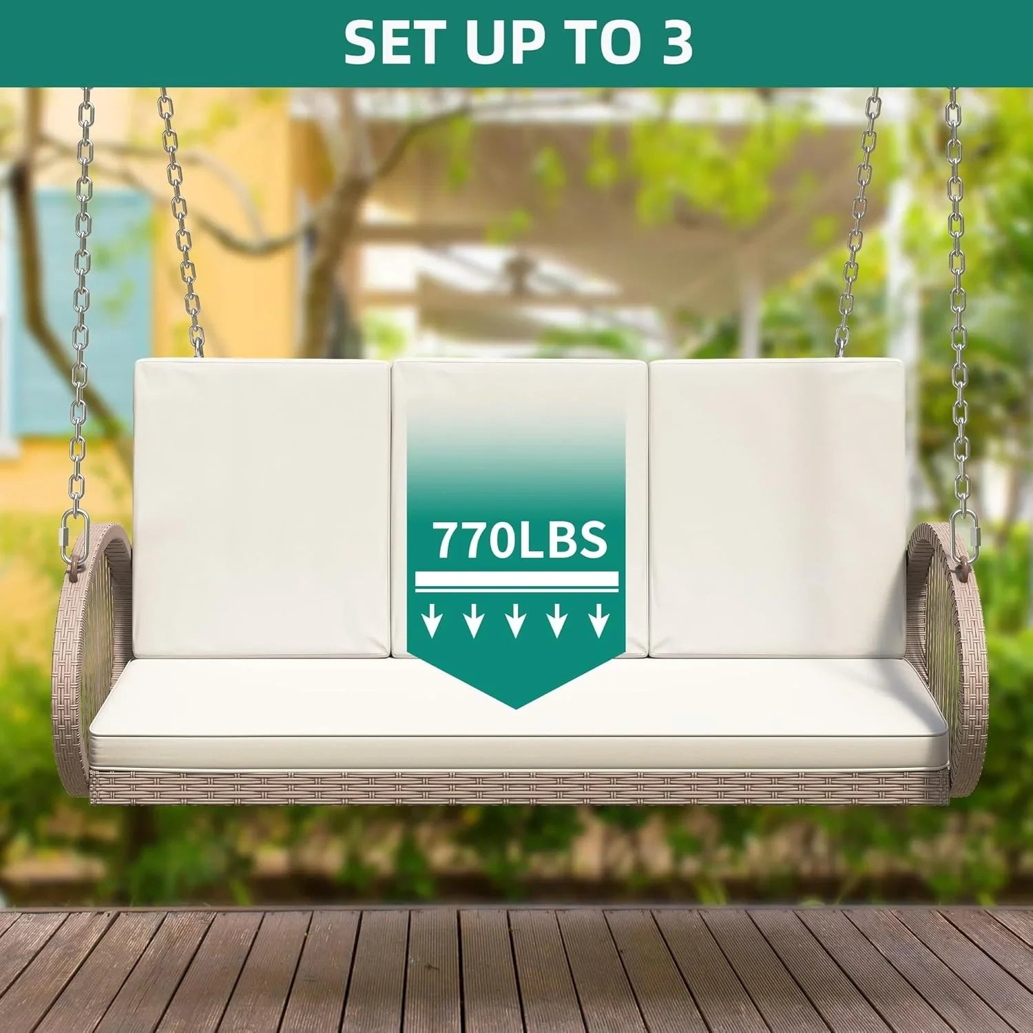 YITAHOME Balancelle suspendue pour porche, 3 places, banc d'extérieur en osier