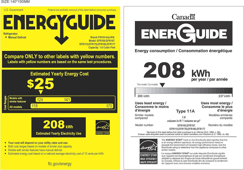 Réfrigérateur compact rétro Frigidaire EFR176 avec congélateur